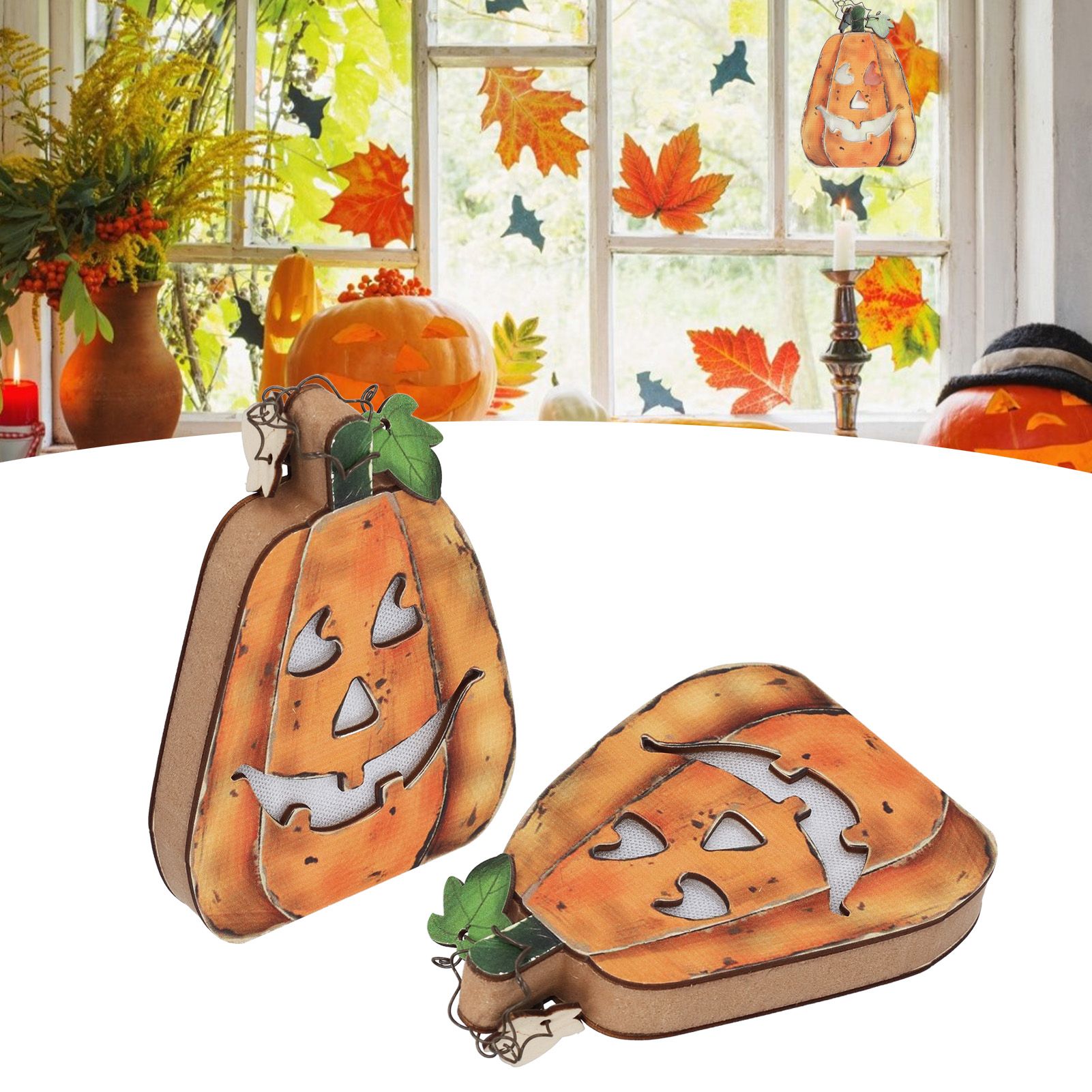 Halloween LED Pumpkin Lantern Wooden Decor Lights for Halloween Thanksgiving view 12