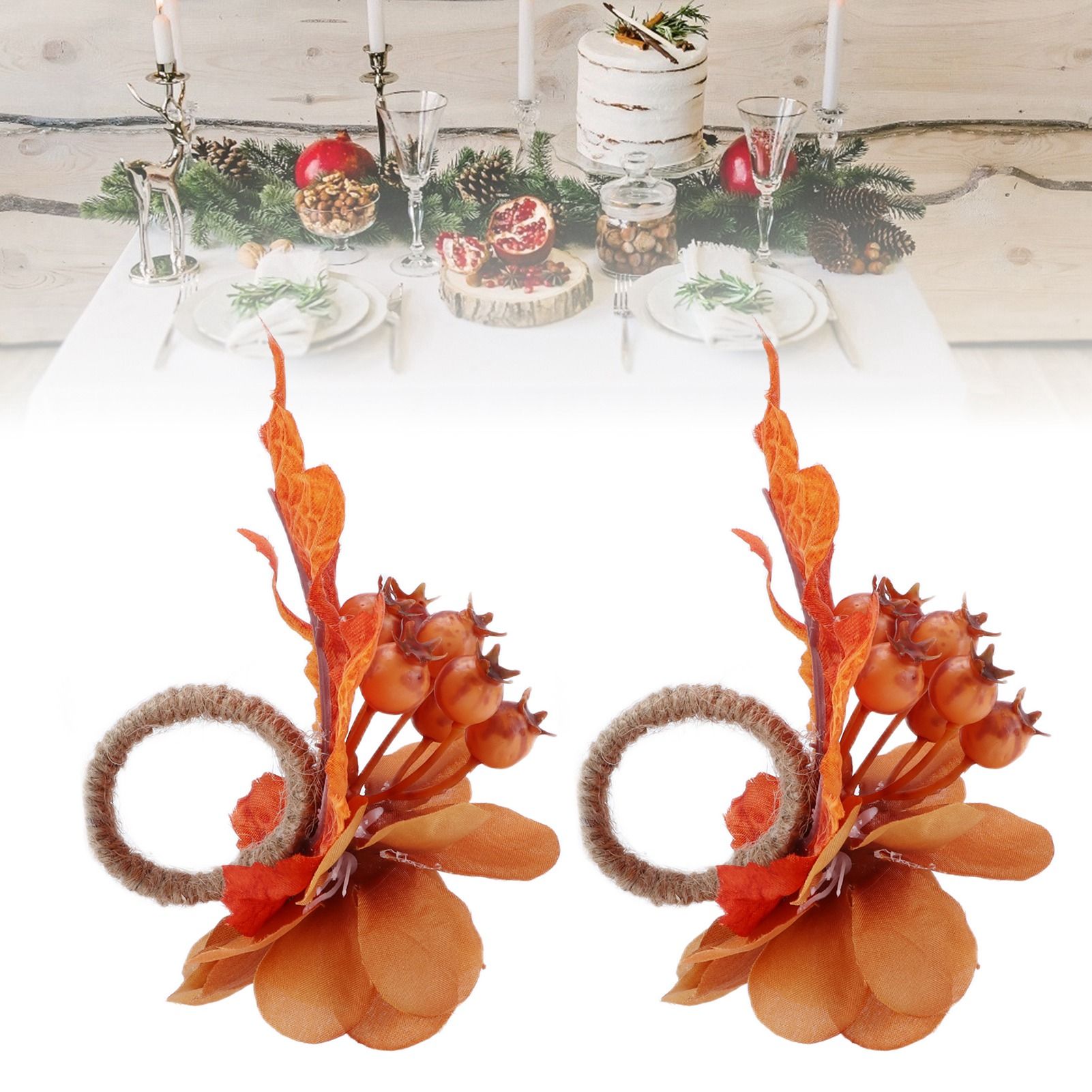 2Pcs Innovative Napkin Ring Decorative Simulation Flower Napkin Holder for view 12