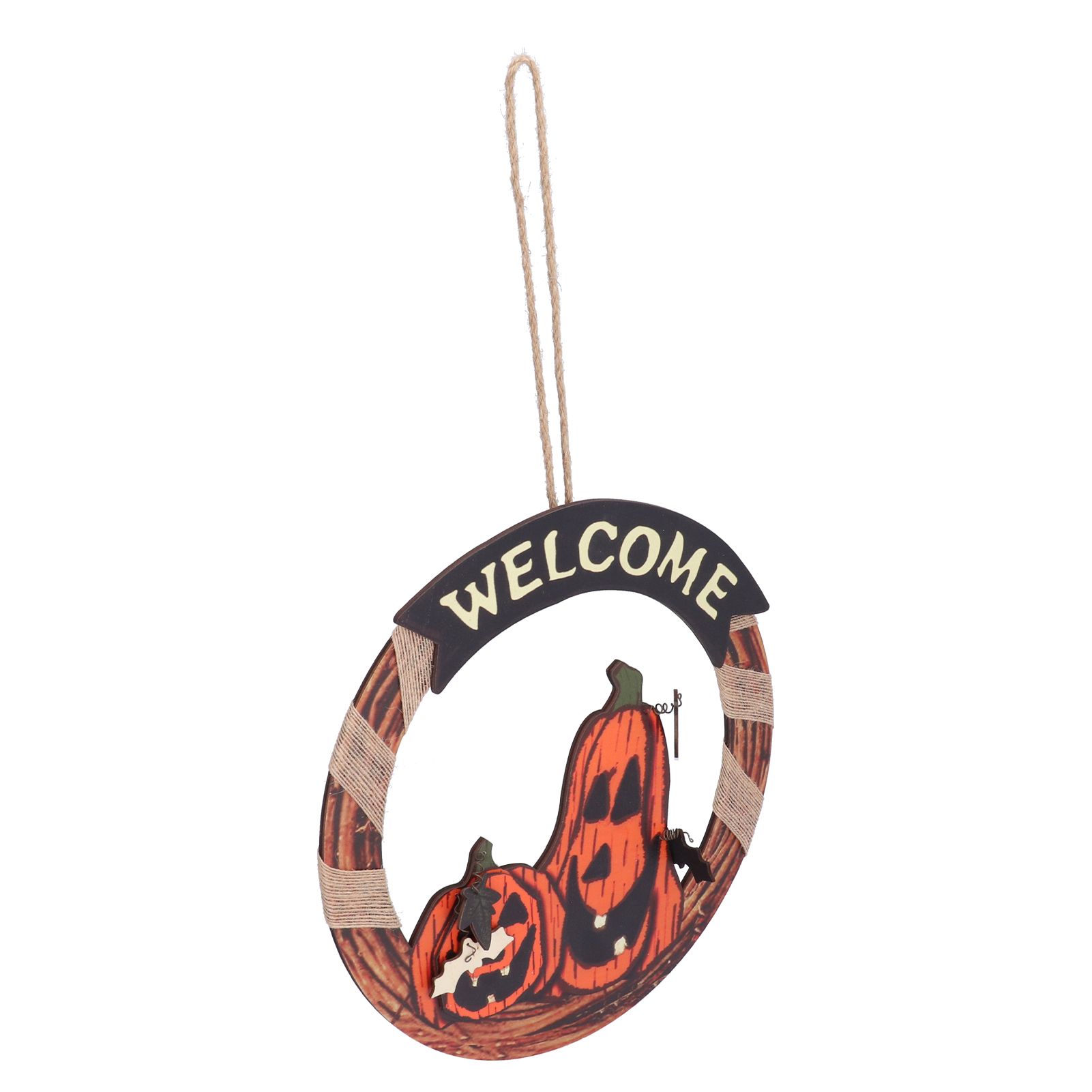 Halloween Welcome Sign Wooden Pumpkin Pattern Door Hanging Sign Decoration for view 2