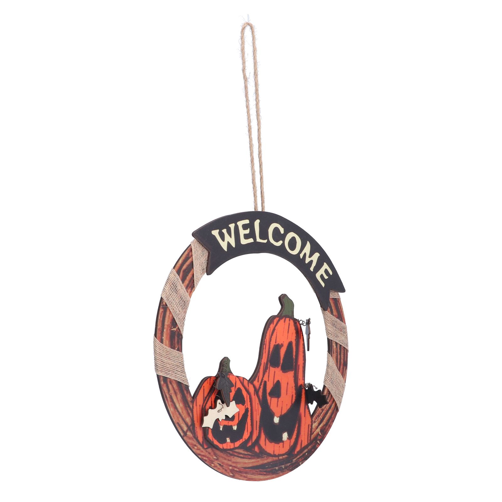 Halloween Welcome Sign Wooden Pumpkin Pattern Door Hanging Sign Decoration for view 3