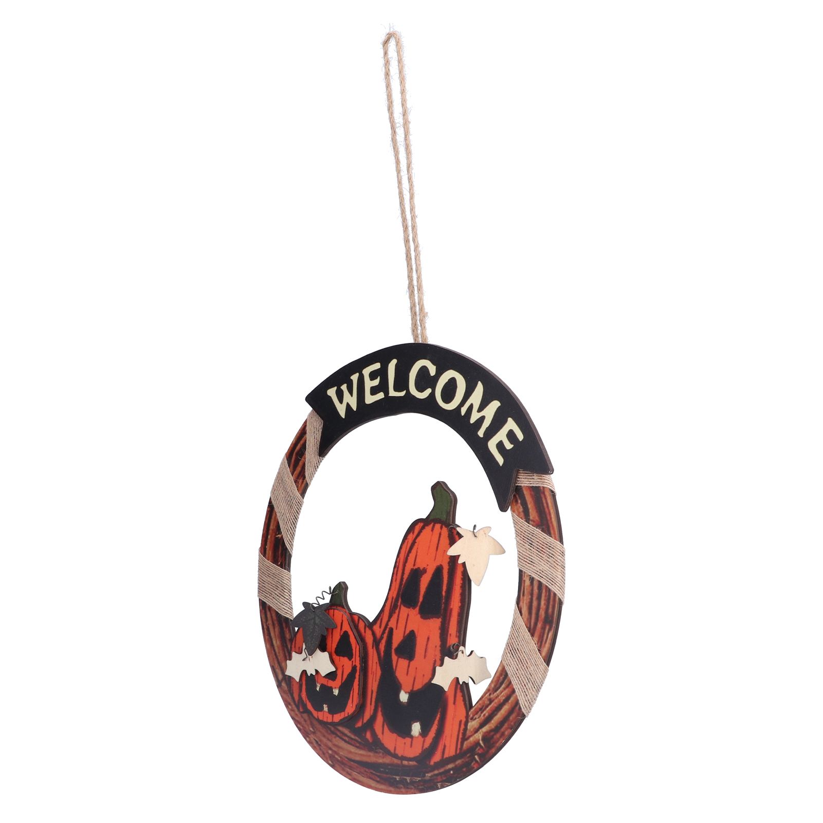Halloween Welcome Sign Wooden Pumpkin Pattern Door Hanging Sign Decoration for view 4