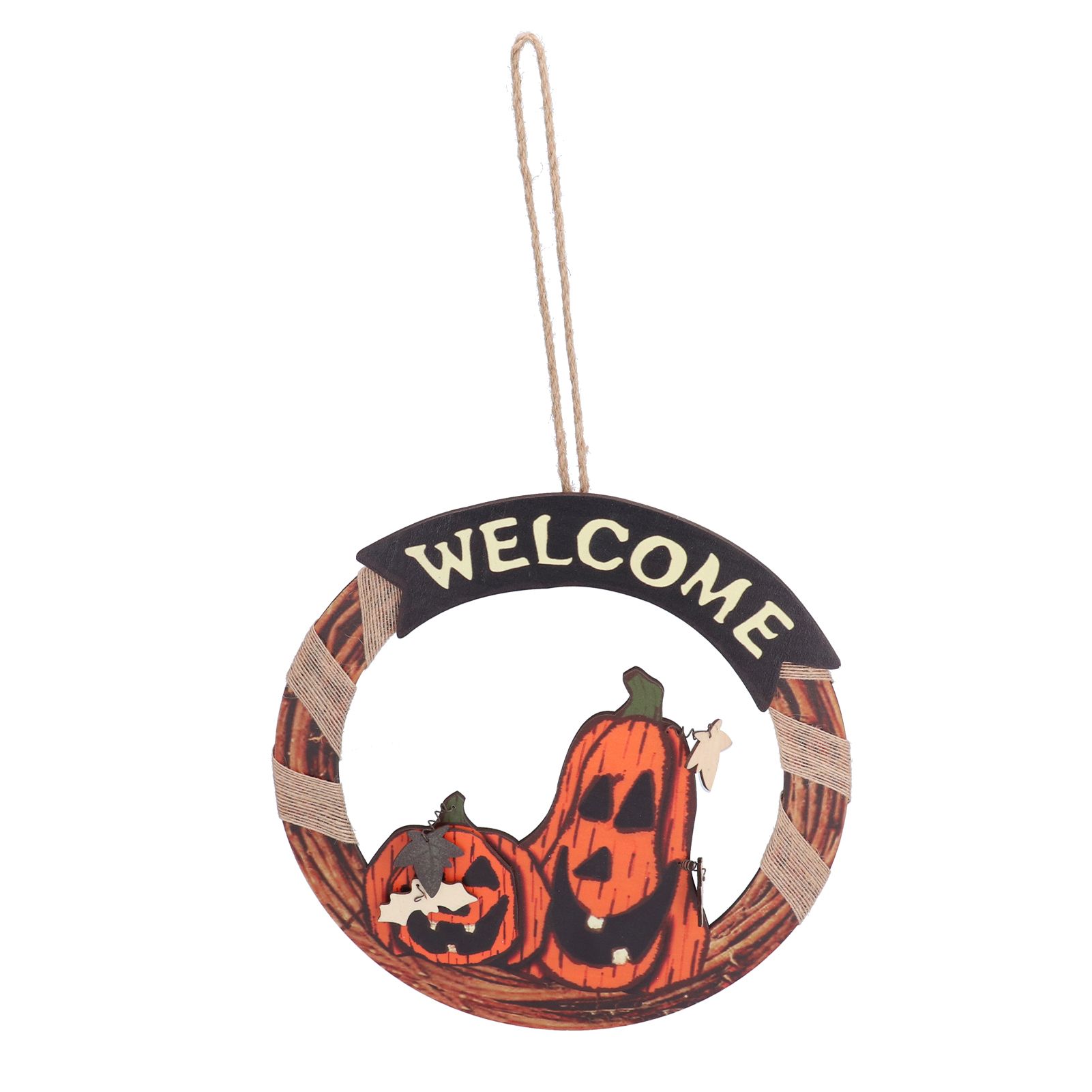 Halloween Welcome Sign Wooden Pumpkin Pattern Door Hanging Sign Decoration for view 5