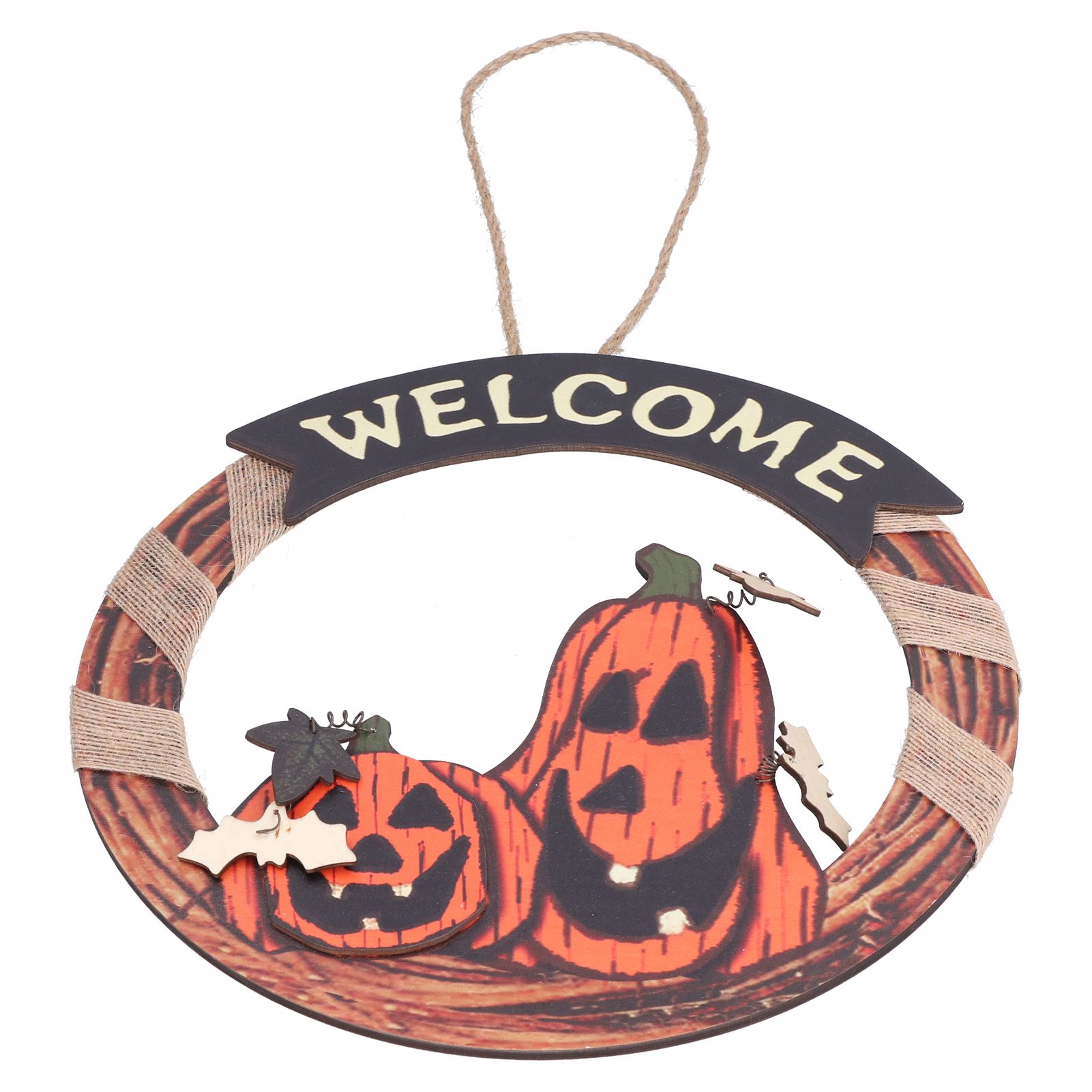 Halloween Welcome Sign Wooden Pumpkin Pattern Door Hanging Sign Decoration for view 7