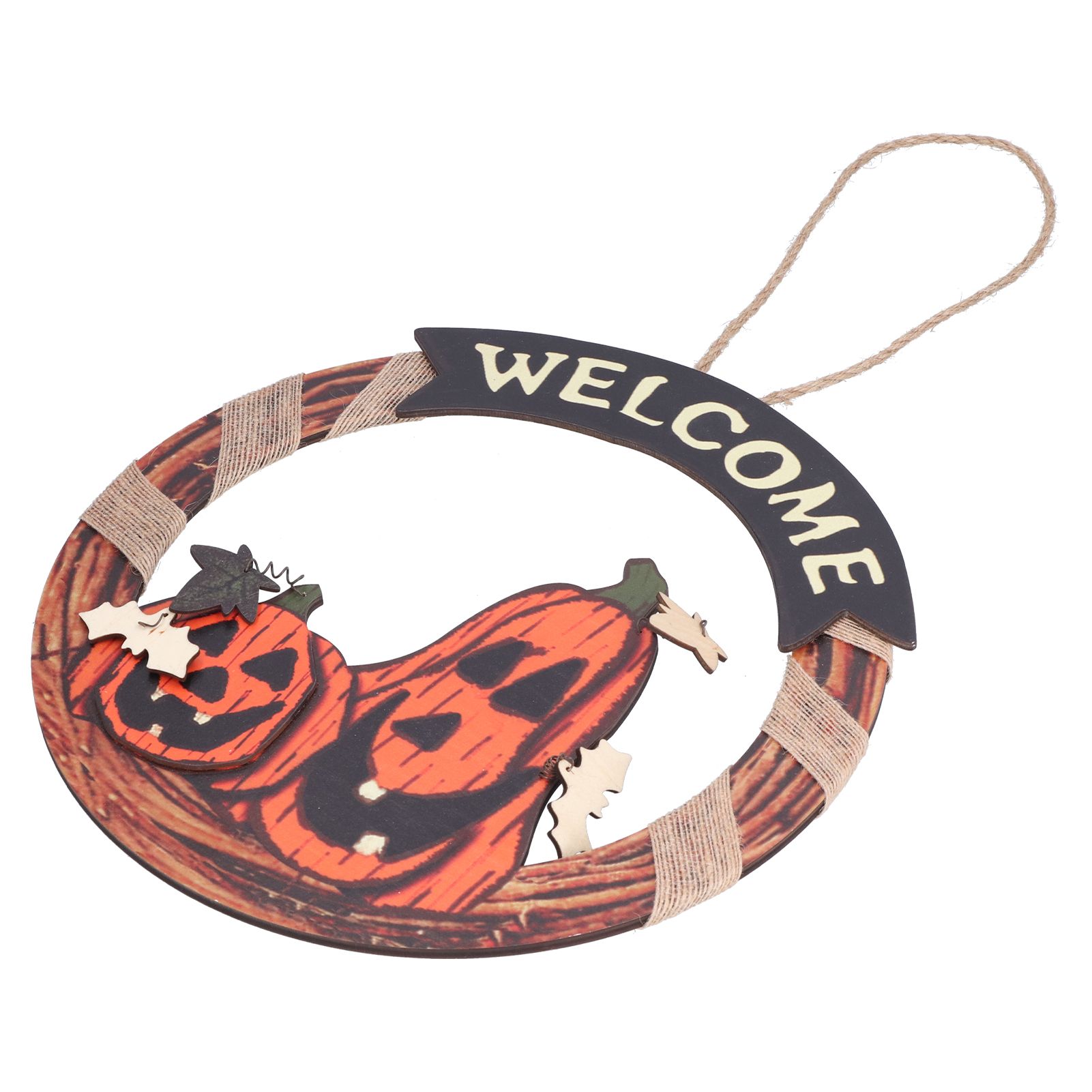 Halloween Welcome Sign Wooden Pumpkin Pattern Door Hanging Sign Decoration for view 10