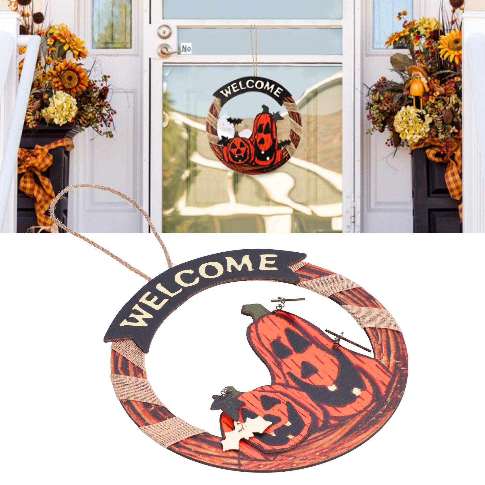 Halloween Welcome Sign Wooden Pumpkin Pattern Door Hanging Sign Decoration for view 12