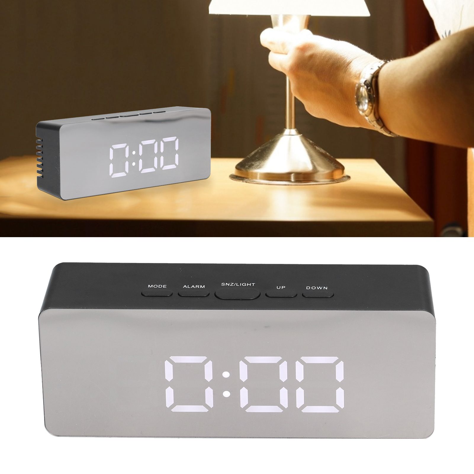 LED Mirror Alarm Clock Rectangular Digital Clock with Temperature Display for view 11