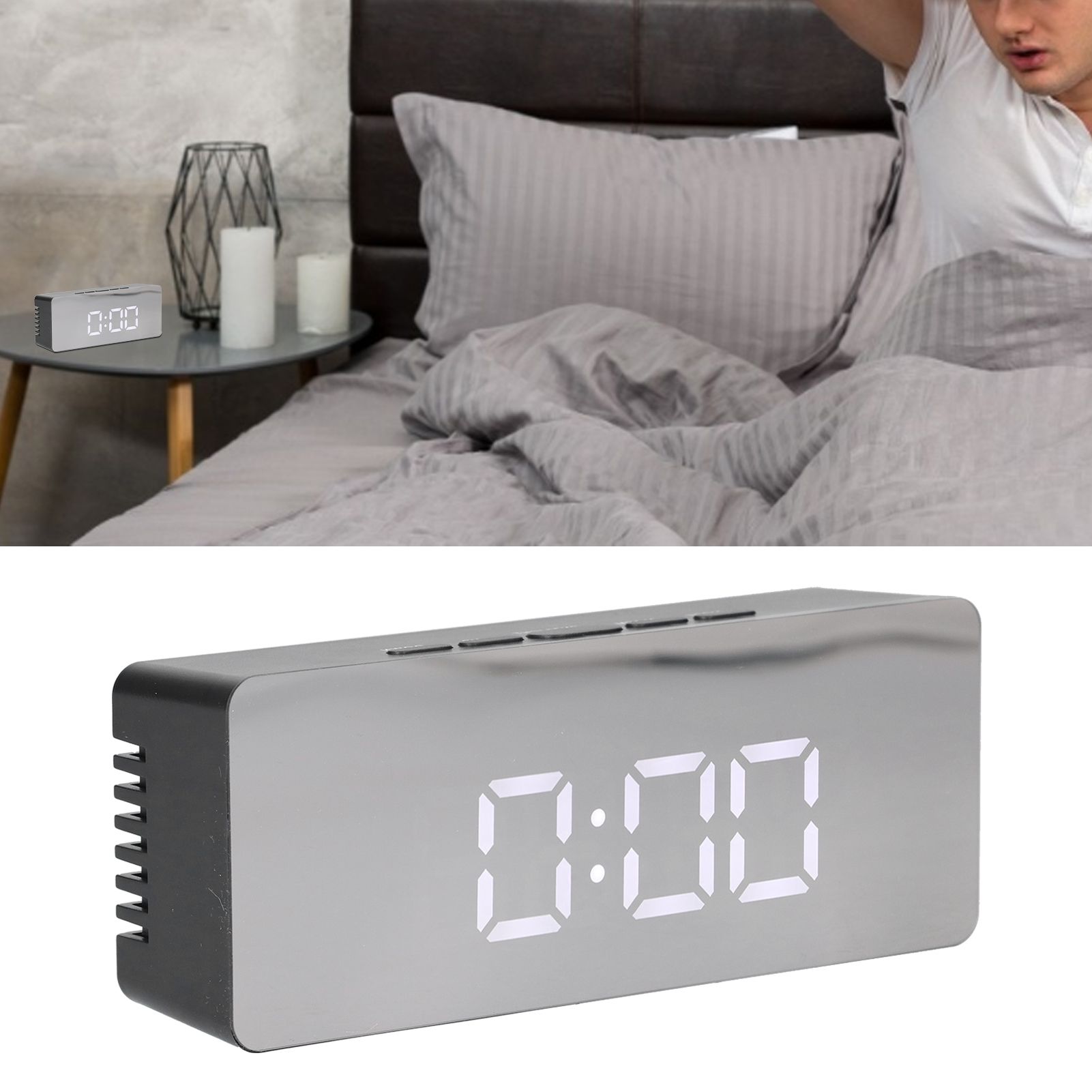 LED Mirror Alarm Clock Rectangular Digital Clock with Temperature Display for view 12