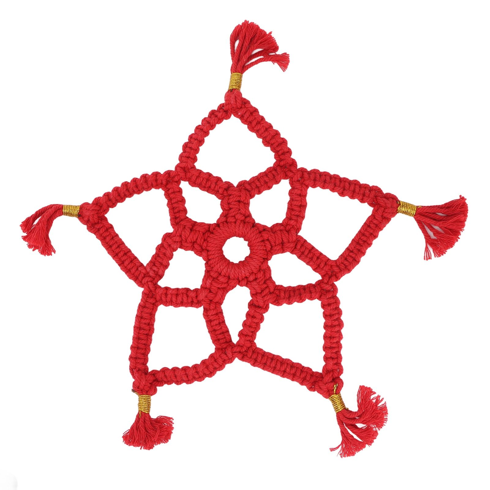 Hand Cotton Woven Hollow Star Ornament Red Five Pointed Star Ornaments Holiday — image 1