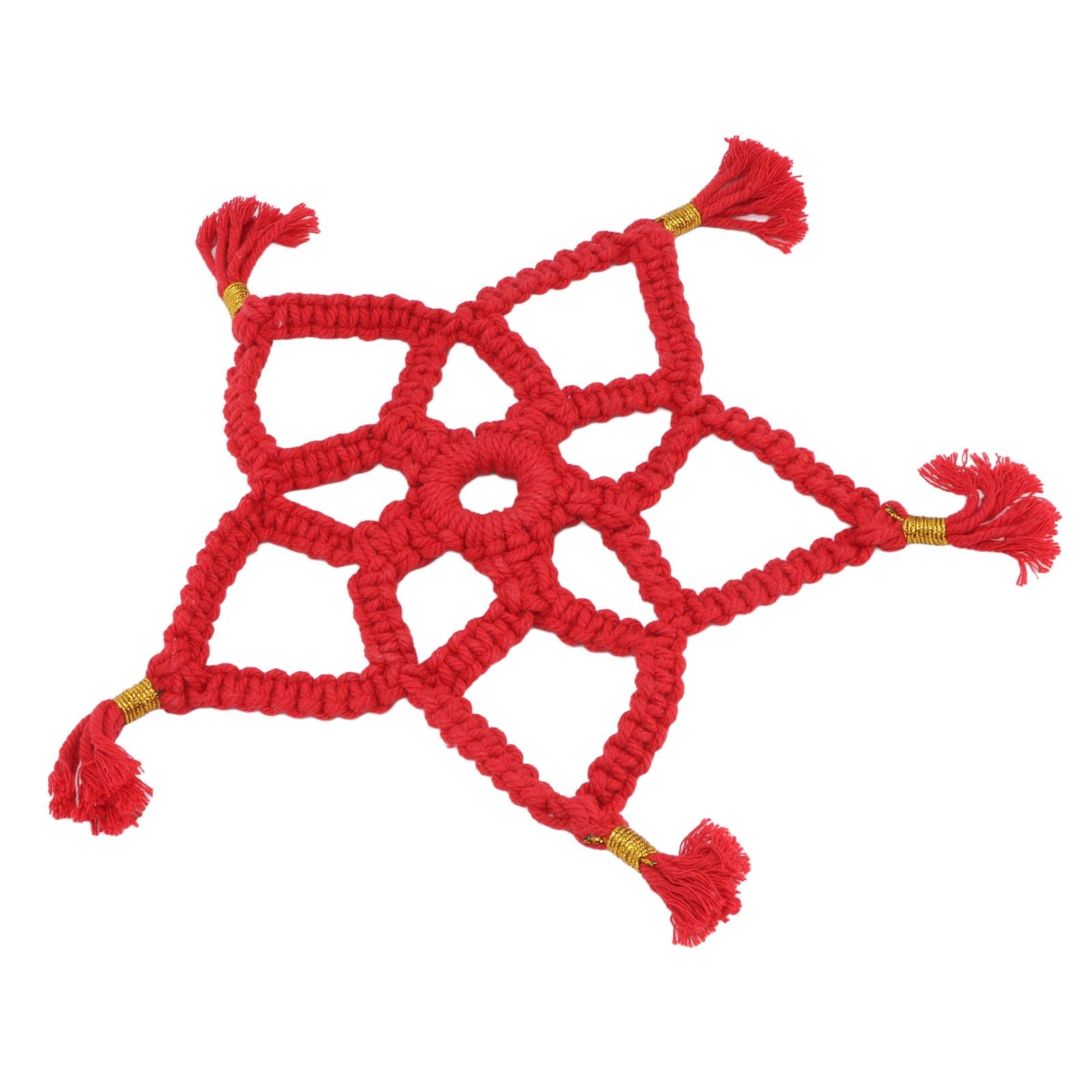 Hand Cotton Woven Hollow Star Ornament Red Five Pointed Star Ornaments Holiday view 2