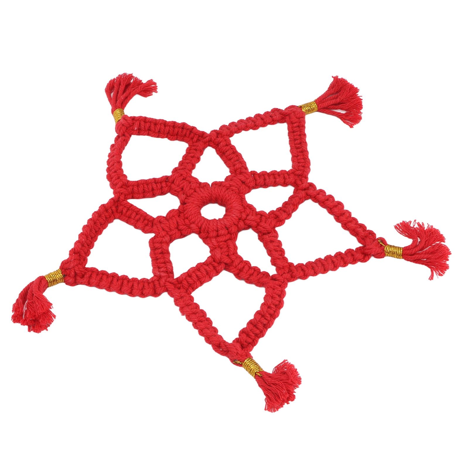 Hand Cotton Woven Hollow Star Ornament Red Five Pointed Star Ornaments Holiday view 3