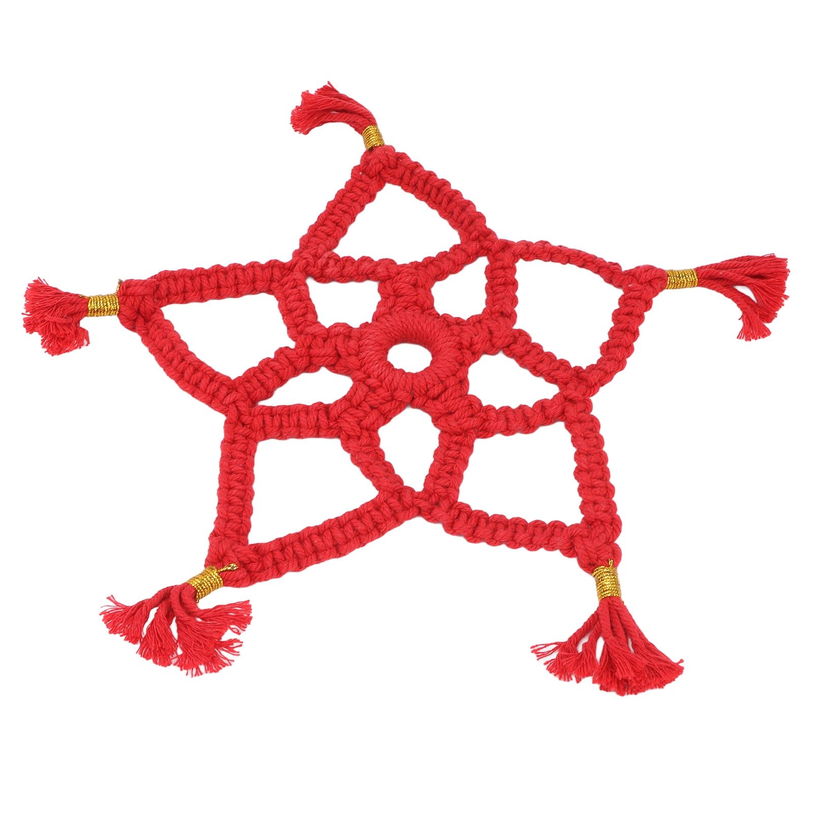 Hand Cotton Woven Hollow Star Ornament Red Five Pointed Star Ornaments Holiday view 4