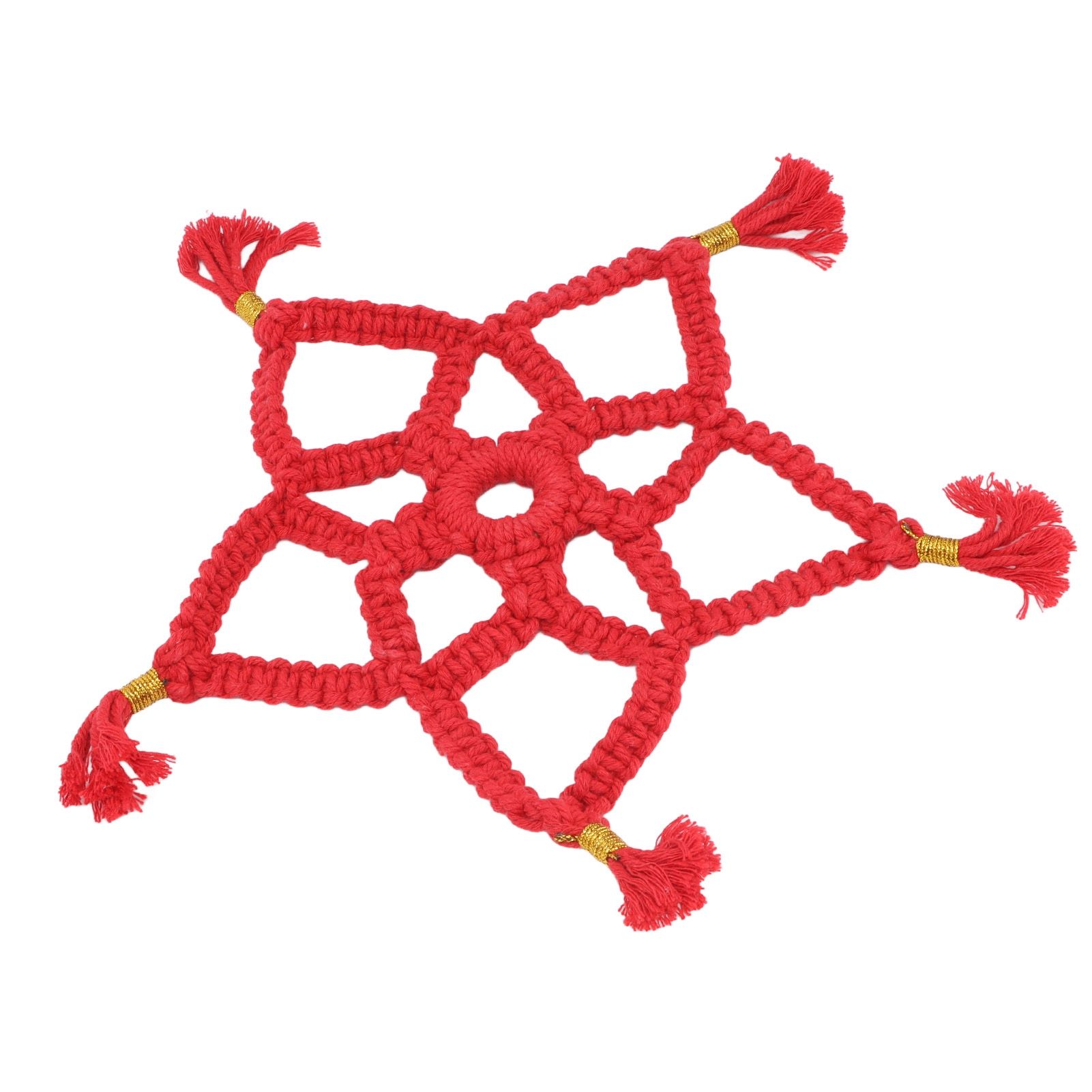 Hand Cotton Woven Hollow Star Ornament Red Five Pointed Star Ornaments Holiday view 5