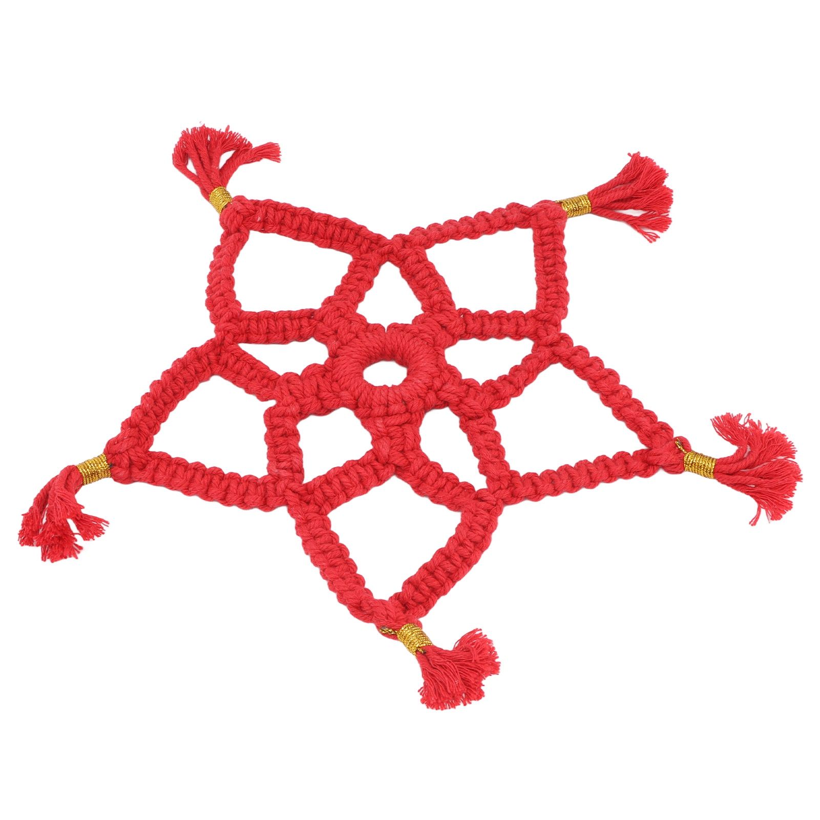 Hand Cotton Woven Hollow Star Ornament Red Five Pointed Star Ornaments Holiday view 6