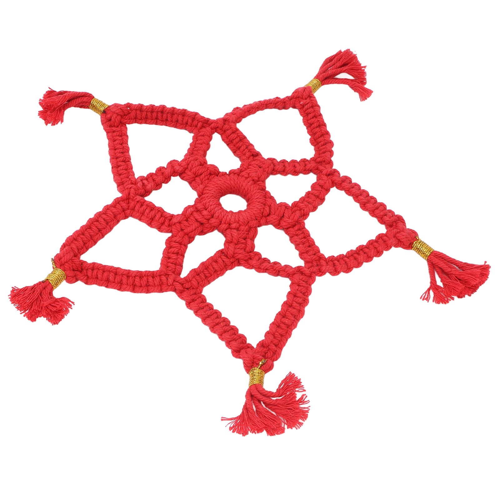 Hand Cotton Woven Hollow Star Ornament Red Five Pointed Star Ornaments Holiday view 7