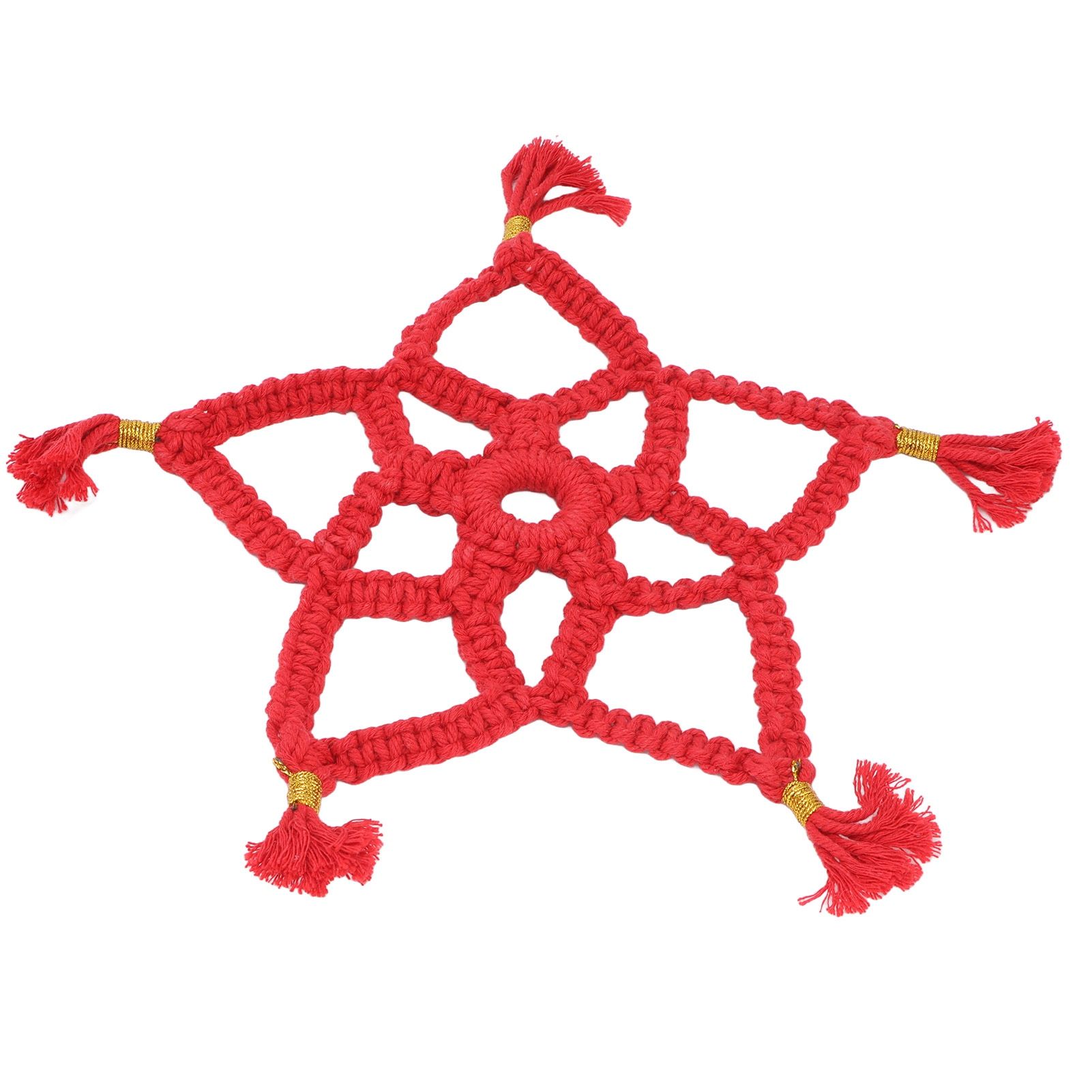 Hand Cotton Woven Hollow Star Ornament Red Five Pointed Star Ornaments Holiday view 8