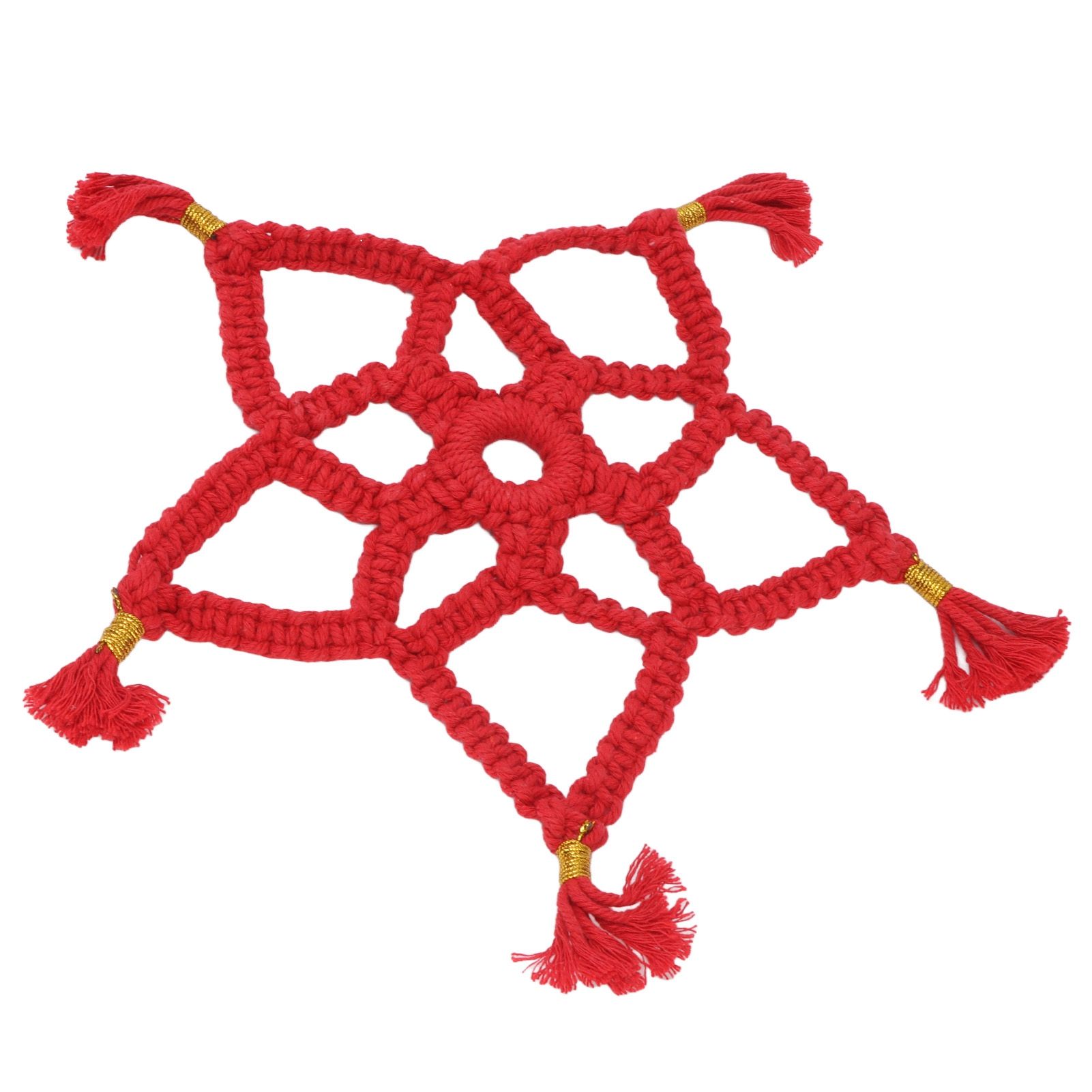 Hand Cotton Woven Hollow Star Ornament Red Five Pointed Star Ornaments Holiday view 9