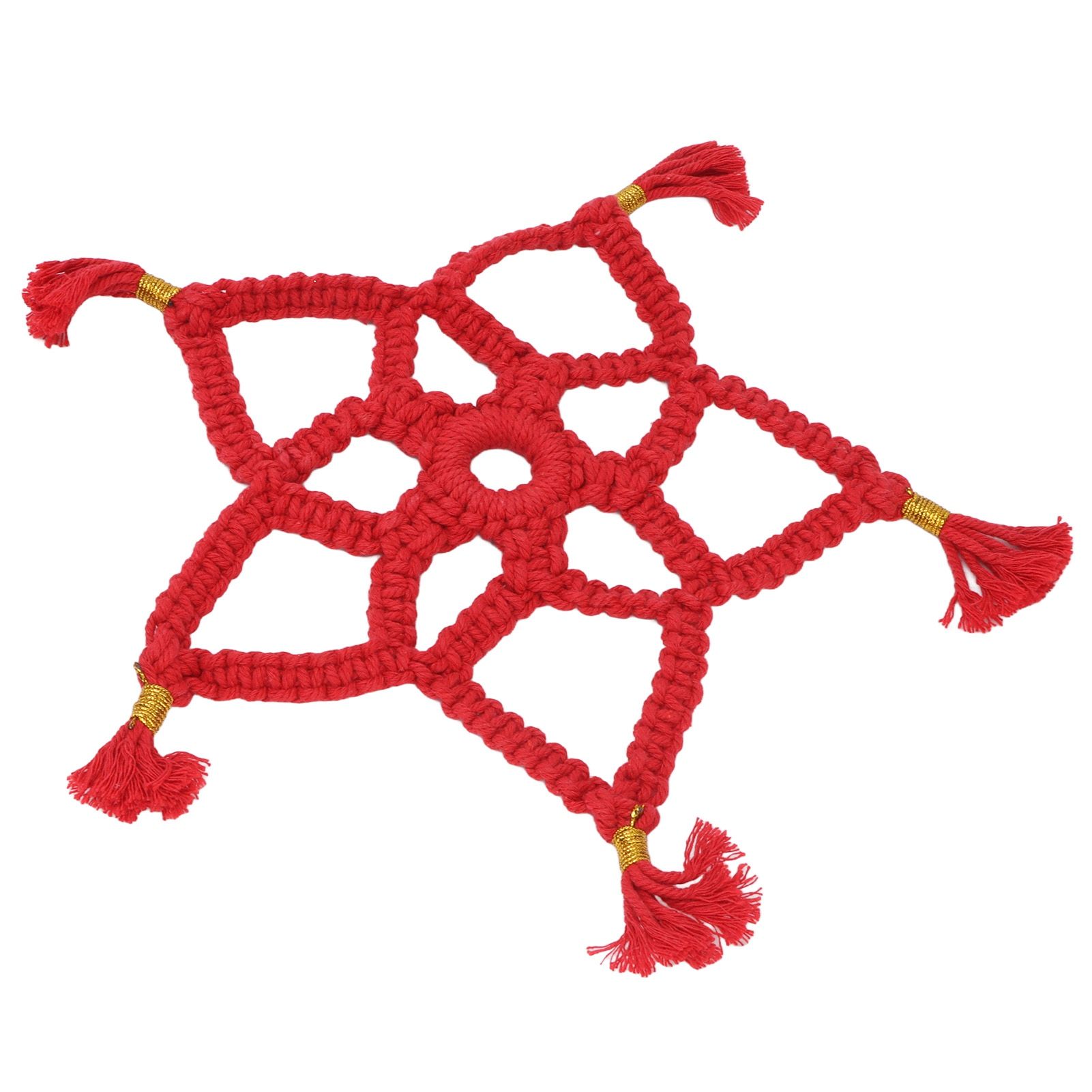 Hand Cotton Woven Hollow Star Ornament Red Five Pointed Star Ornaments Holiday view 10