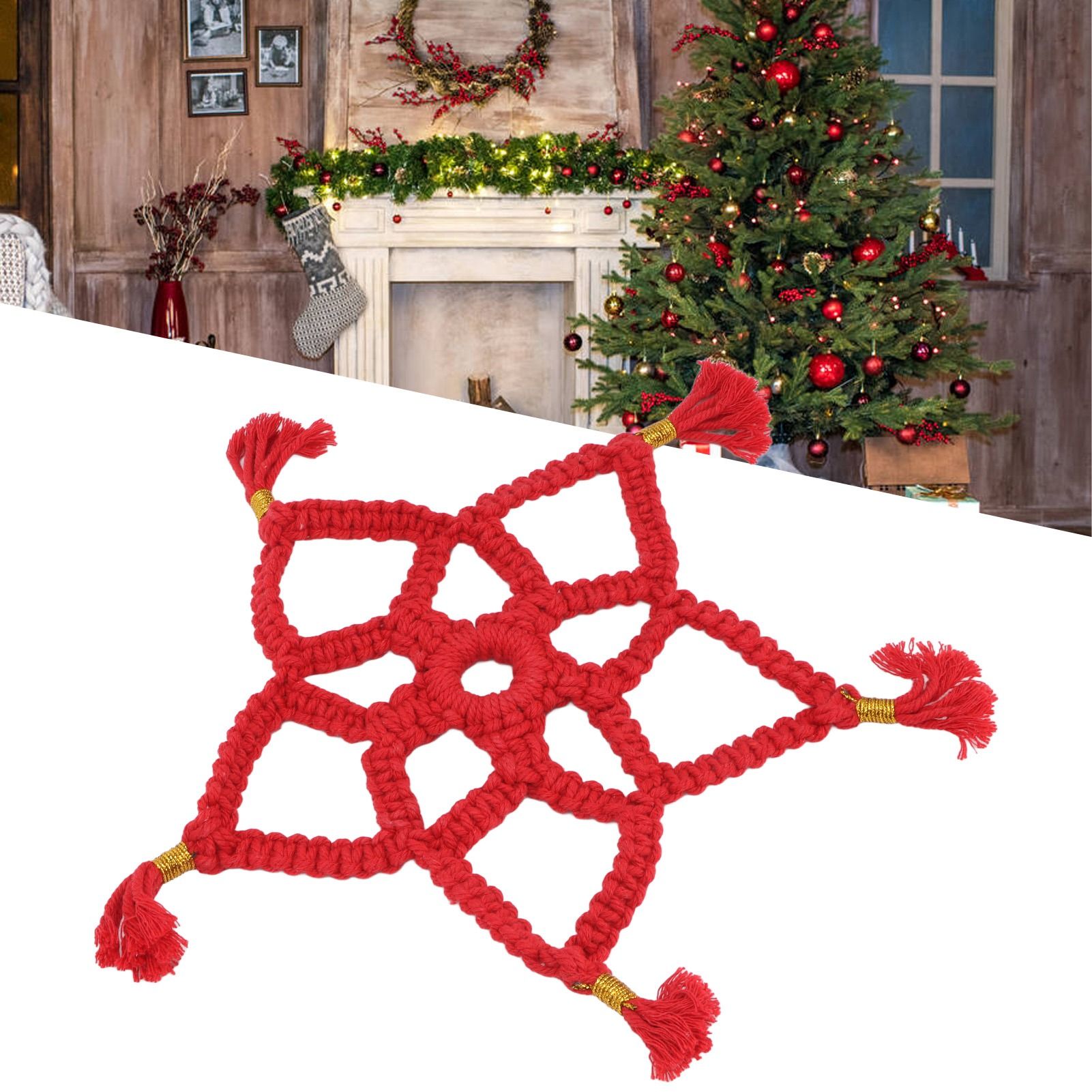Hand Cotton Woven Hollow Star Ornament Red Five Pointed Star Ornaments Holiday view 11