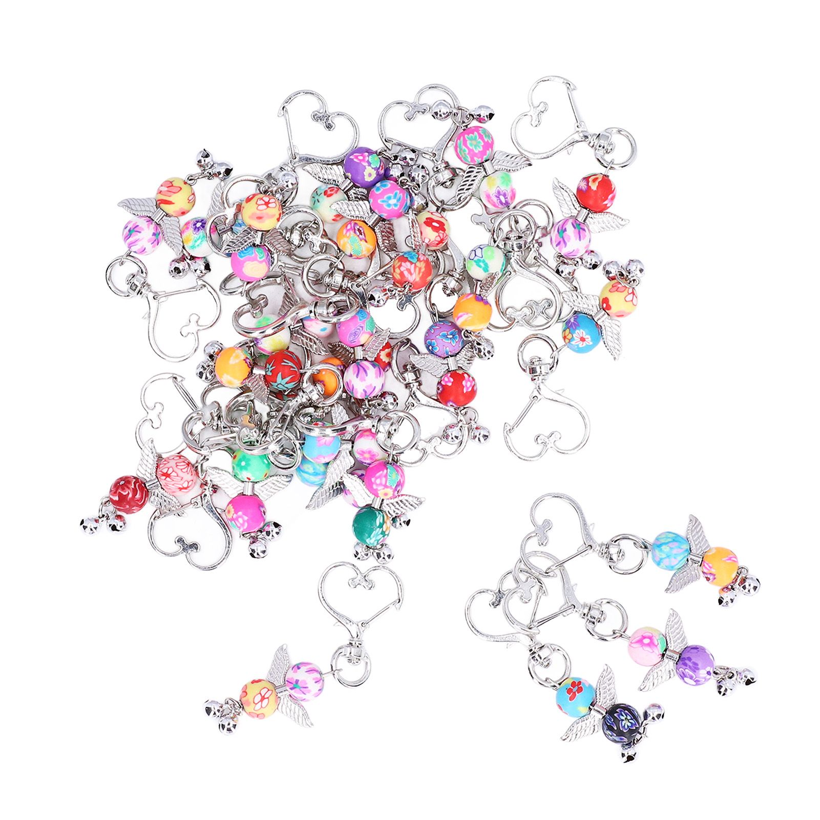 30PCS Key Pendant Metal Angel Wing Decorative Keychain with Colorful Pattern view 3