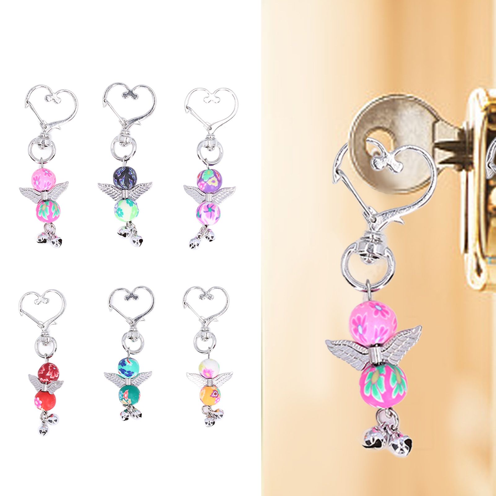 30PCS Key Pendant Metal Angel Wing Decorative Keychain with Colorful Pattern view 11