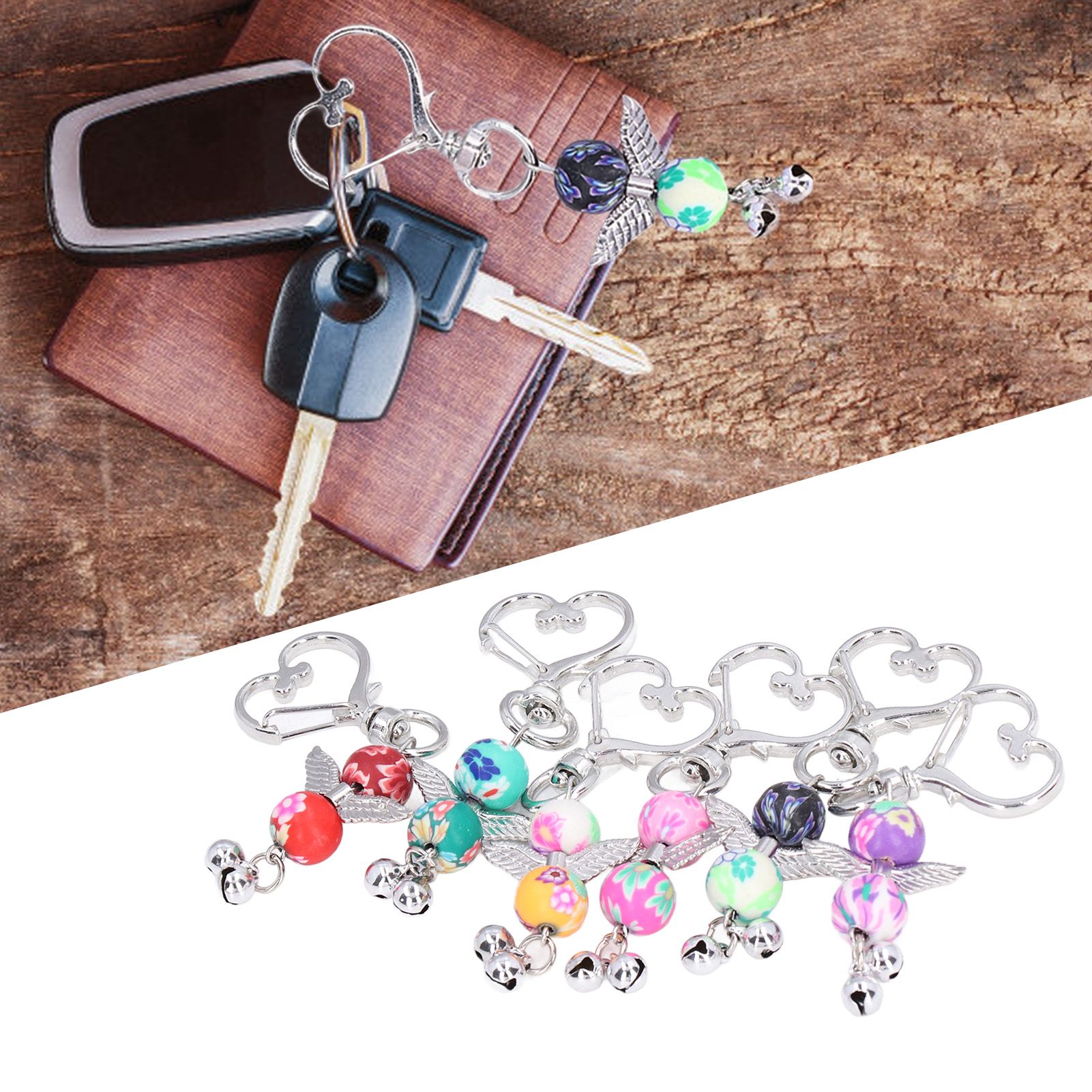 30PCS Key Pendant Metal Angel Wing Decorative Keychain with Colorful Pattern view 12