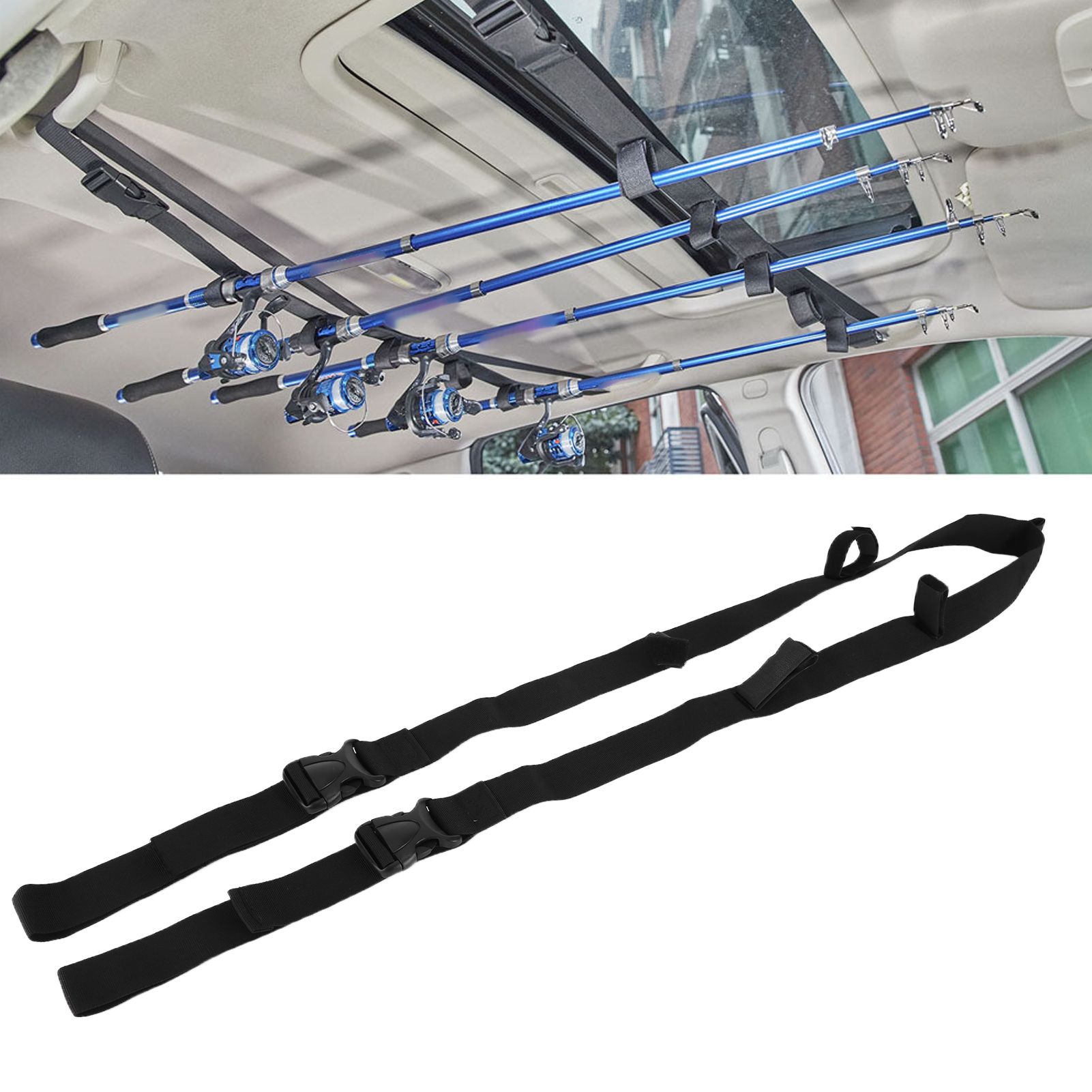 Vehicle‑Mounted Fishing Rod Holder Carrier 5 Hole Pole Rack Belt Strap Fishing view 11