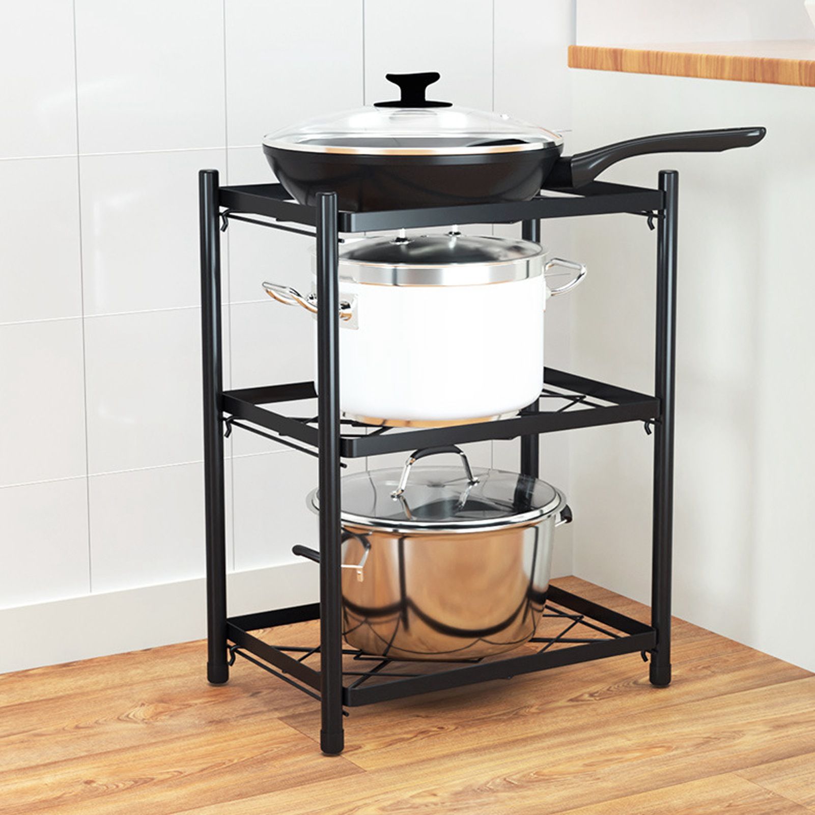 Multi Layer Pot Rack Free Standing Pan Organizer Holder Shelf Electric Cooker view 11
