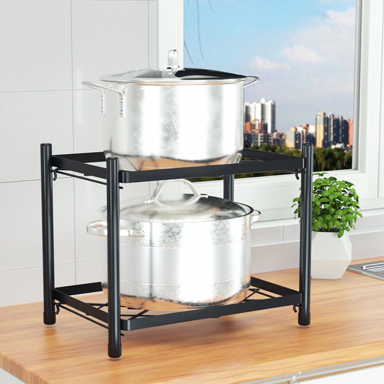 Multi Layer Pot Rack Free Standing Pan Organizer Holder Shelf Electric Cooker view 12