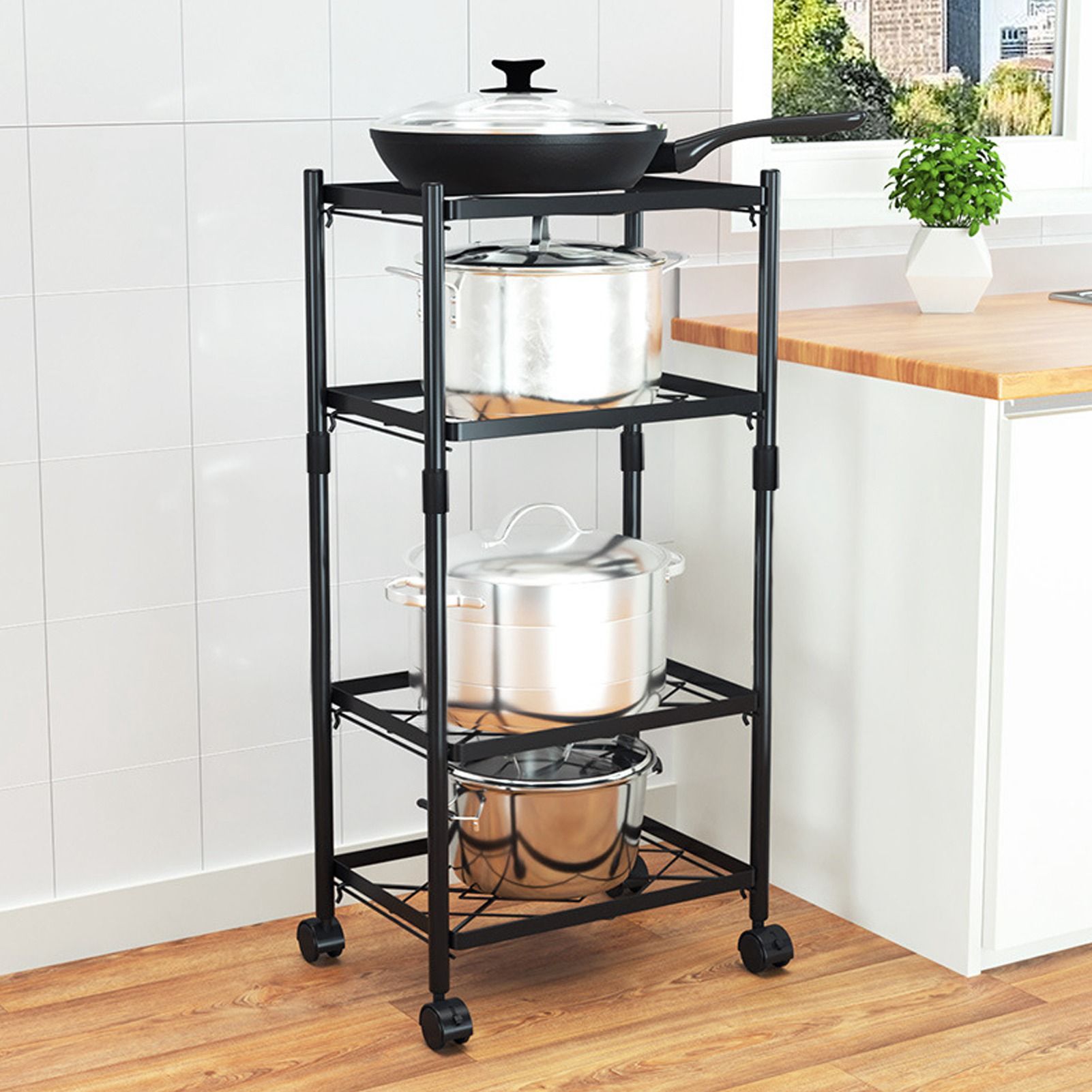 Multi Layer Pot Rack Free Standing Pan Organizer Holder Shelf Electric Cooker view 12