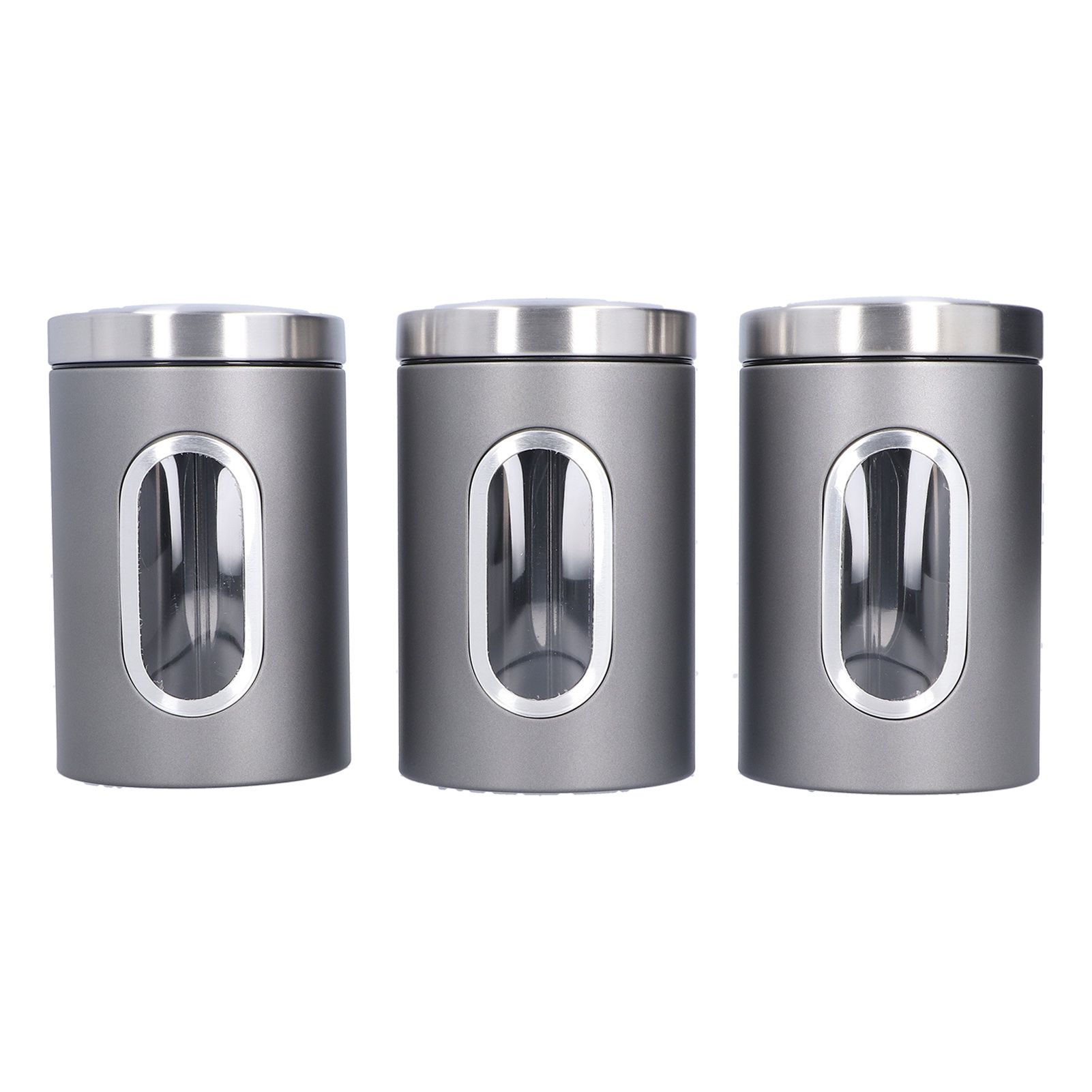 3Pcs Storage Jar Stainless Steel Food Tea Nut Container with Window Durable