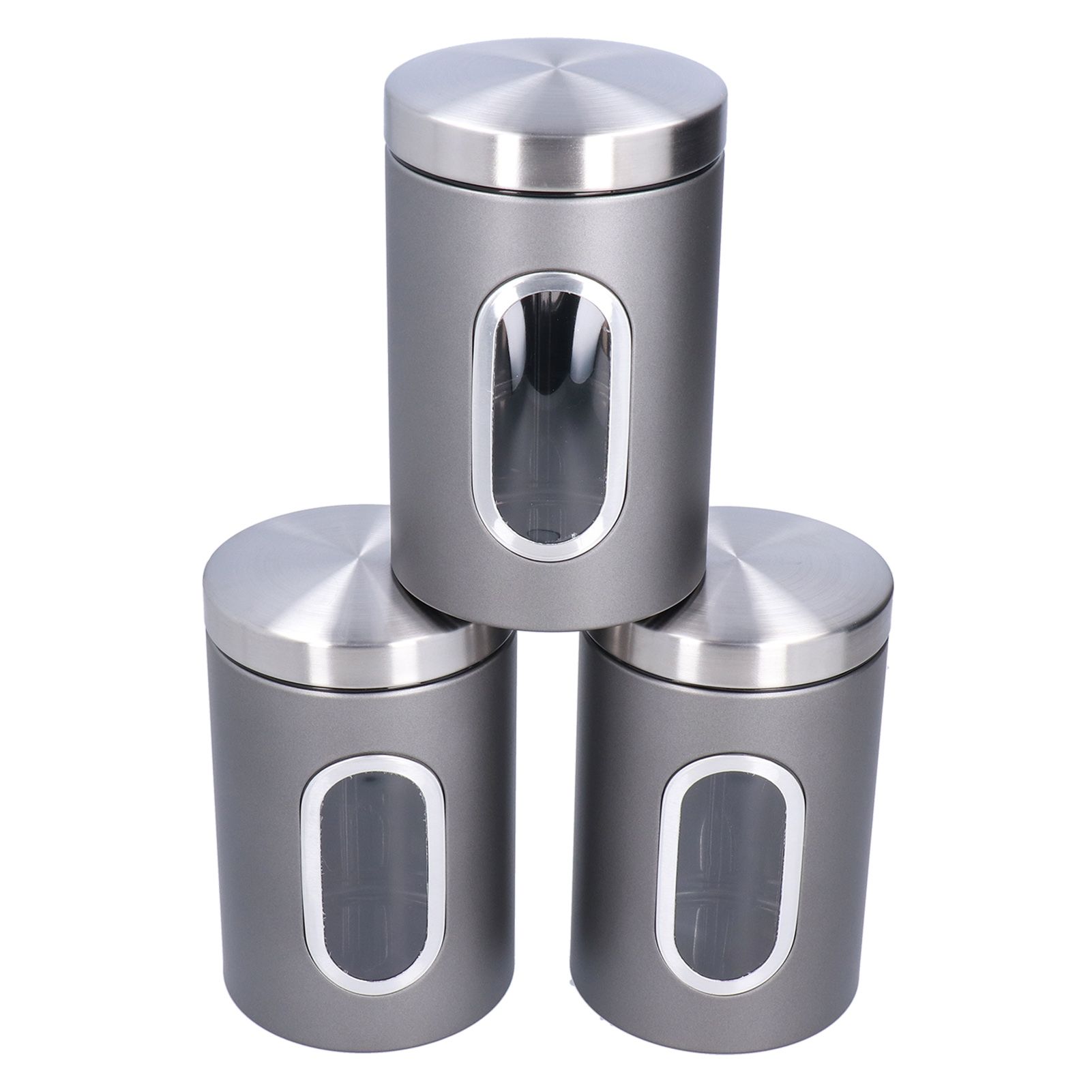 3Pcs Storage Jar Stainless Steel Food Tea Nut Container with Window Durable view 4