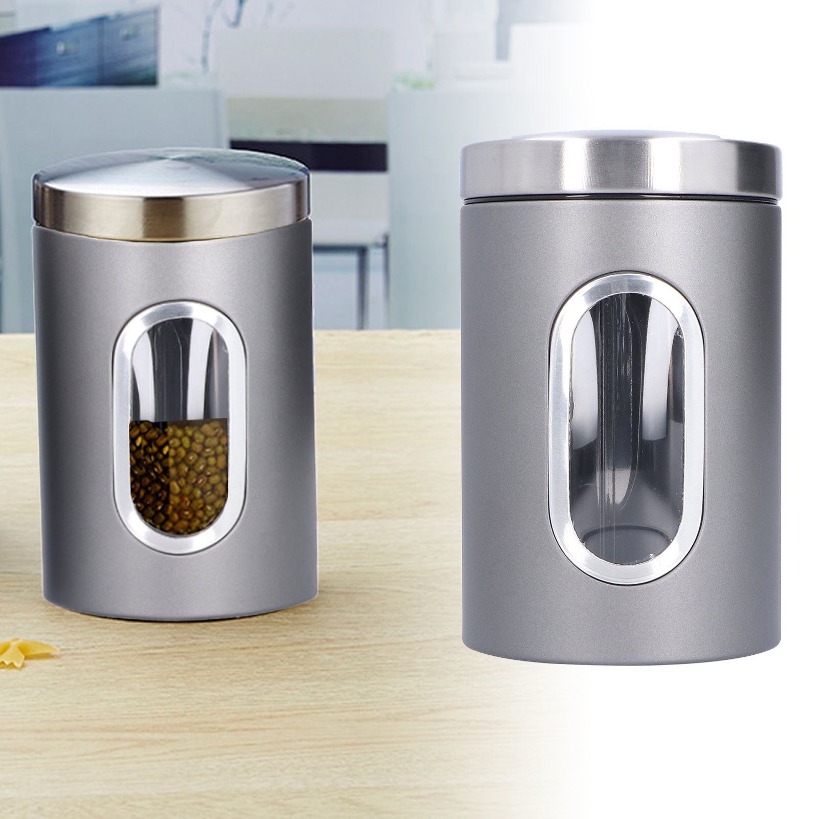 3Pcs Storage Jar Stainless Steel Food Tea Nut Container with Window Durable view 11