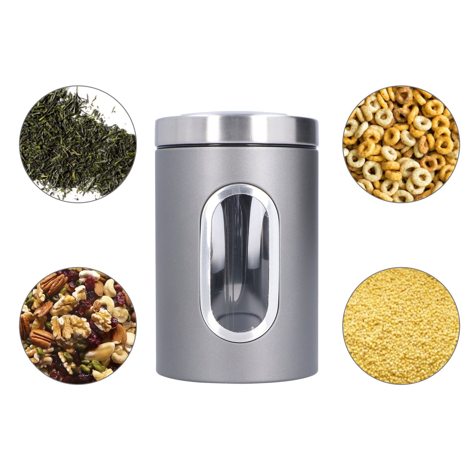 3Pcs Storage Jar Stainless Steel Food Tea Nut Container with Window Durable view 12