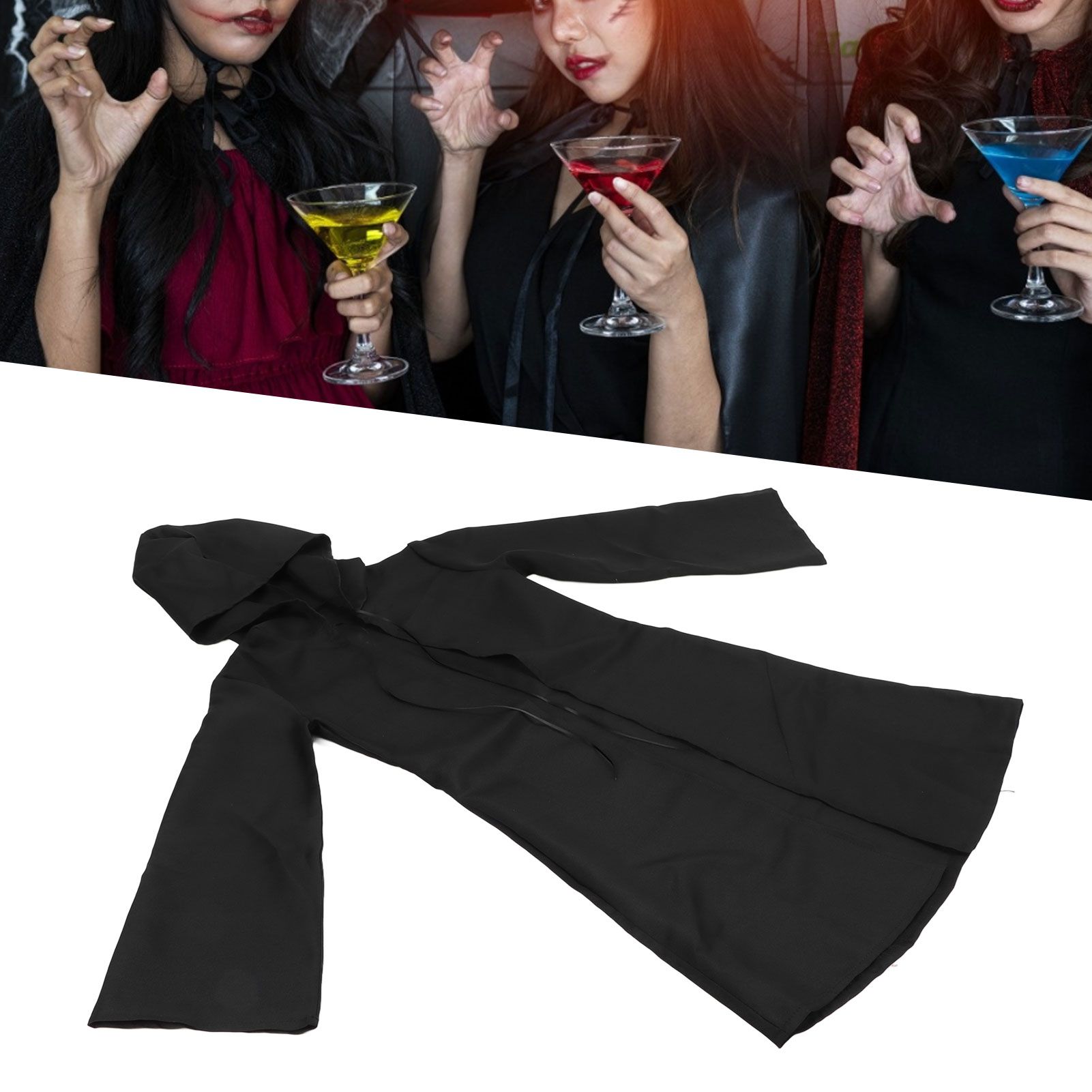 Halloween Hooded Black Cape Unisex Long Cloak Cosplay Dress Clothing Costume view 11