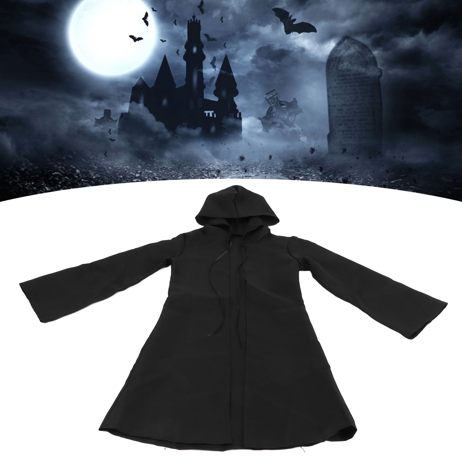 Halloween Hooded Black Cape Unisex Long Cloak Cosplay Dress Clothing Costume view 12