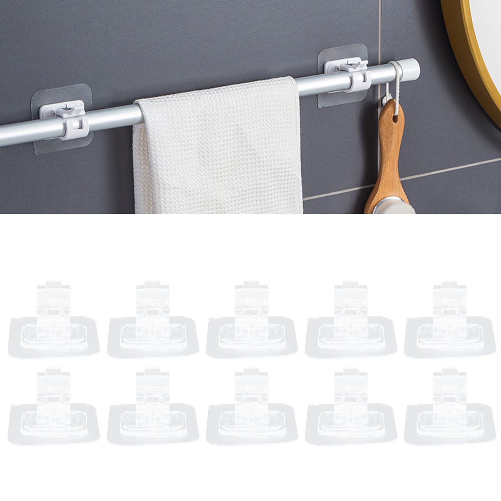 20Pcs Seamless Towel Rod Hook Curtain Rod Hook Fixing Clip for Home Party view 12