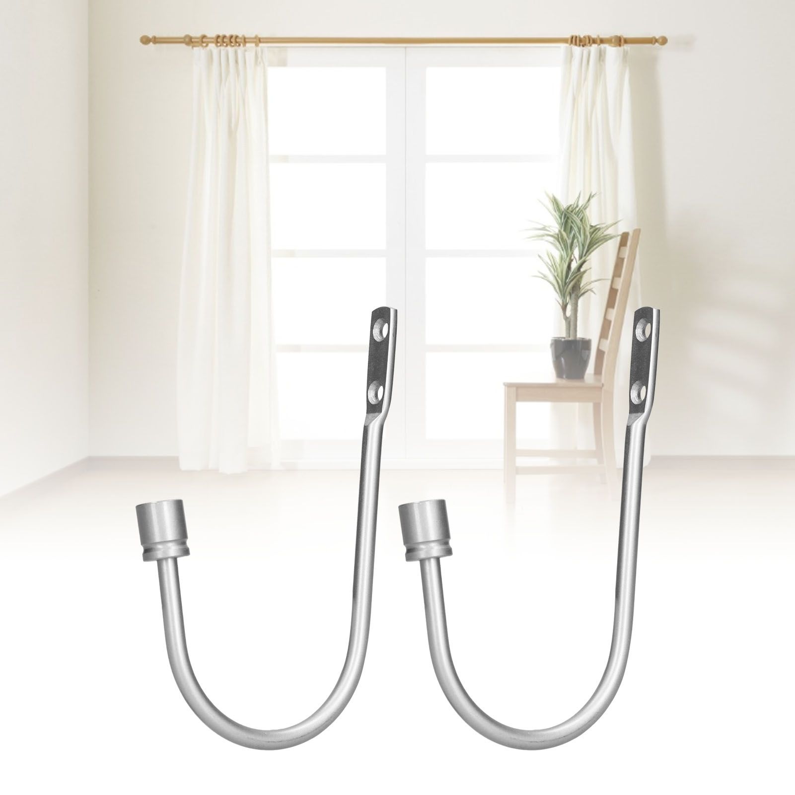 2Pcs Curtain Hook Aluminum Alloy U Shaped Cylinder Fixed Drapery Holdback for view 12