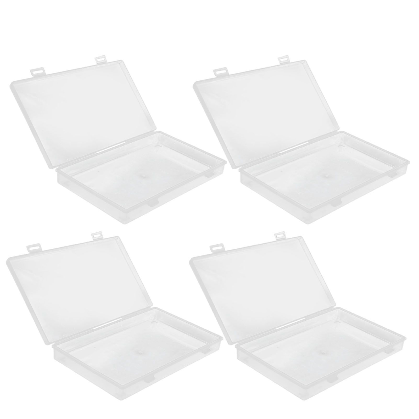 4Pcs Transparent Plastic Box with Hinged Cover Multipurpose Storage Container