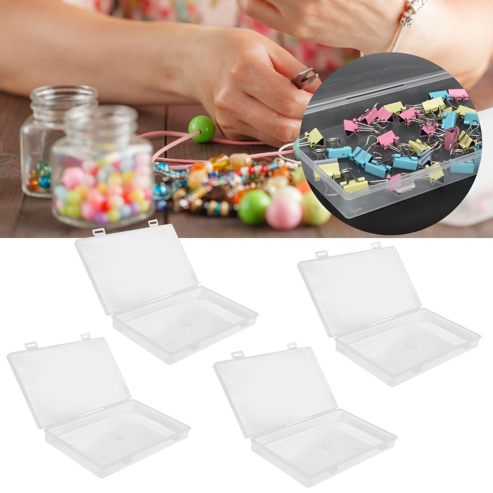 4Pcs Transparent Plastic Box with Hinged Cover Multipurpose Storage Container view 11