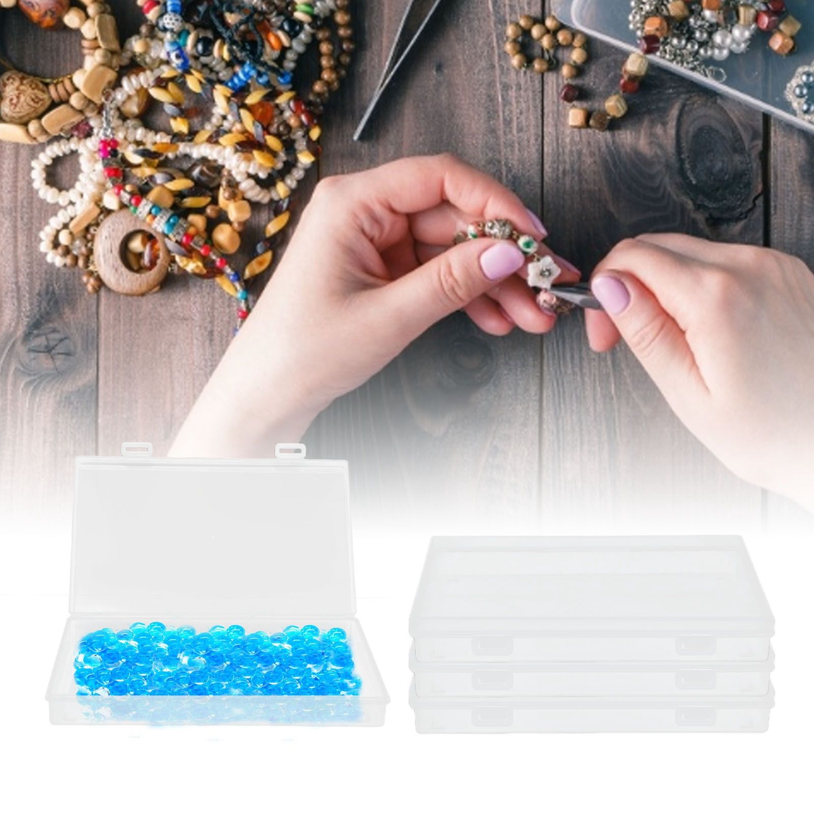 4Pcs Transparent Plastic Box with Hinged Cover Multipurpose Storage Container view 12