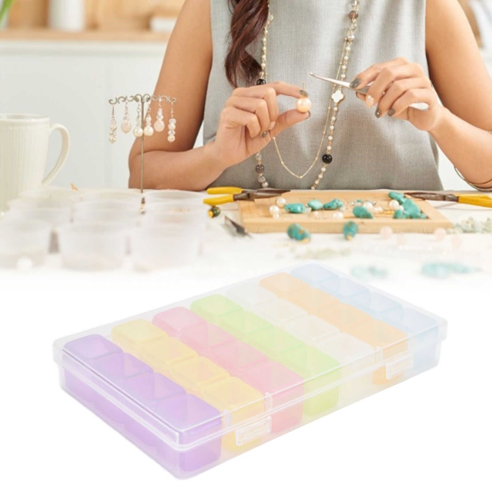 28 Slots Clear Plastic Storage Box Portable Detachable Organizer Box for Small view 12