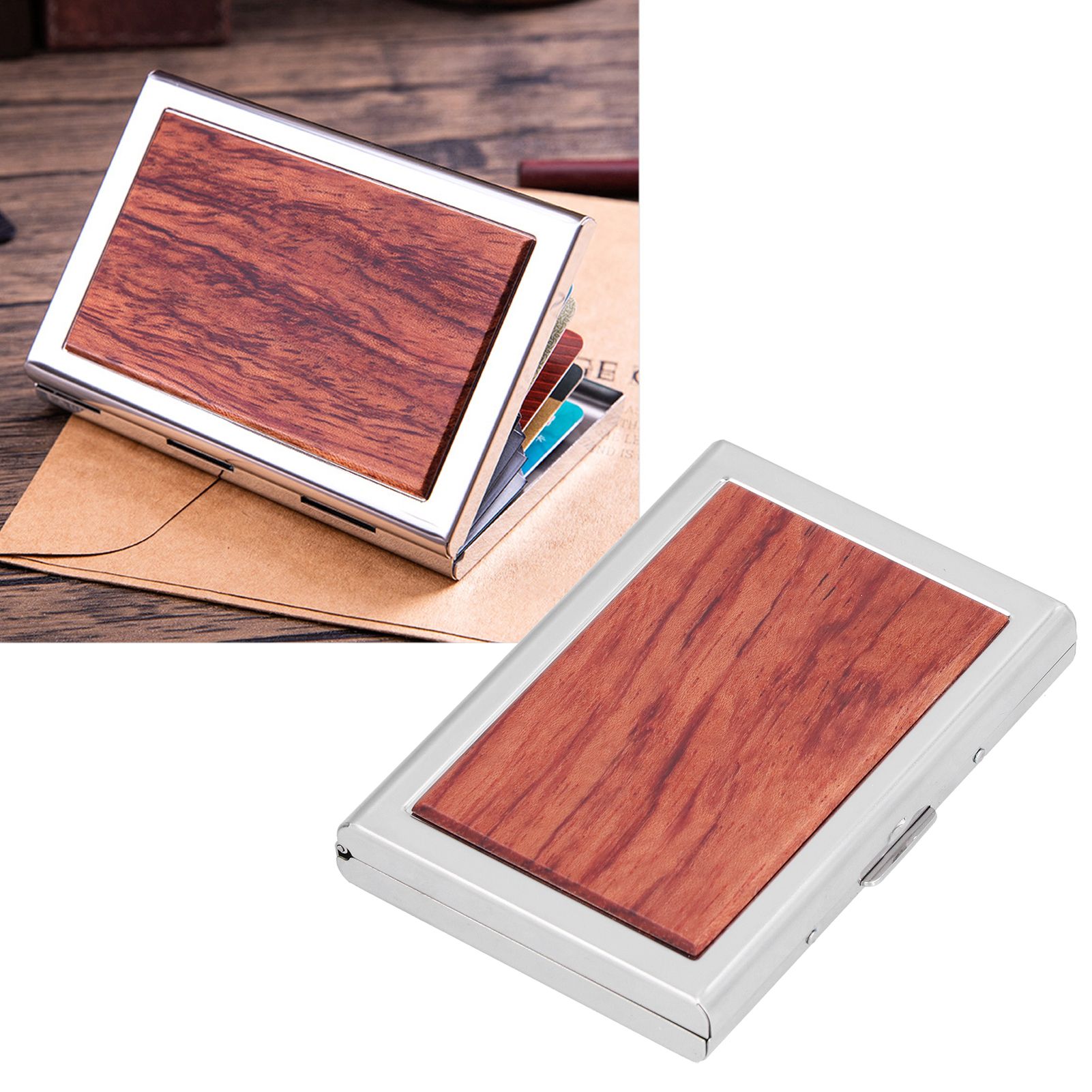 Wood Card Case Safe Bank Credit Card Box Portable Business ID Card Case Holder view 11