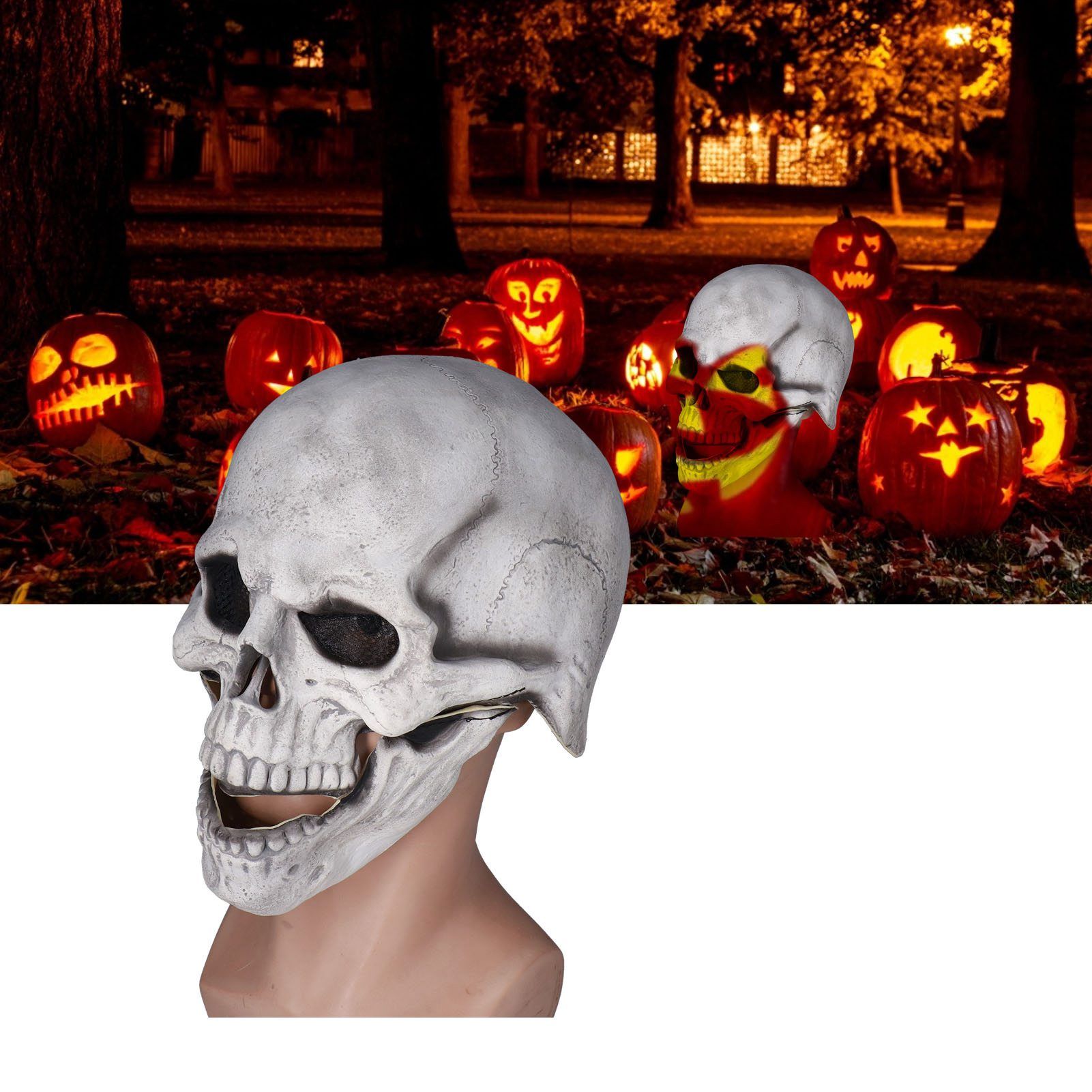 Scary Skull Mask with Movable Jaw Flexible Latex Halloween Costume Party Props view 11
