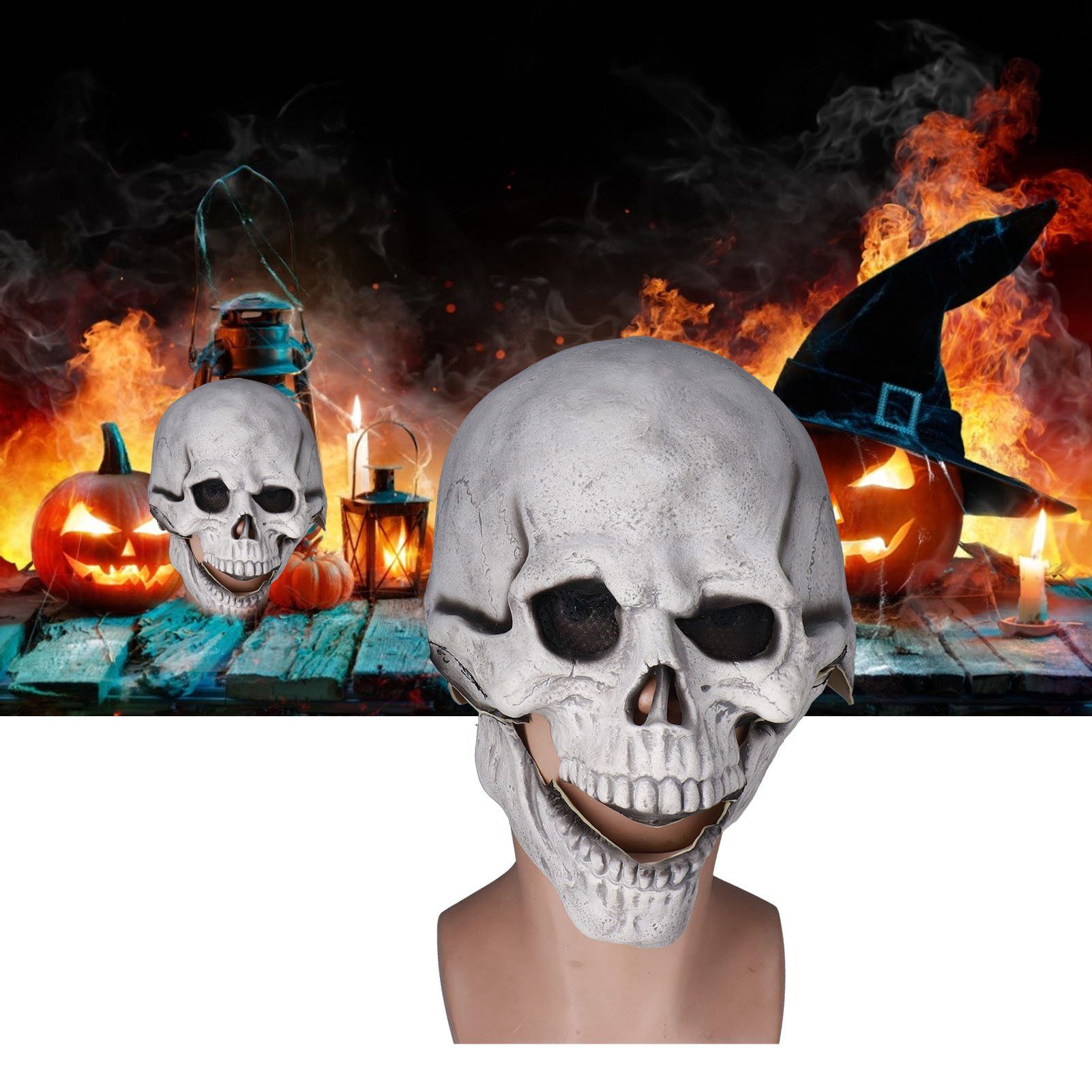 Scary Skull Mask with Movable Jaw Flexible Latex Halloween Costume Party Props view 12