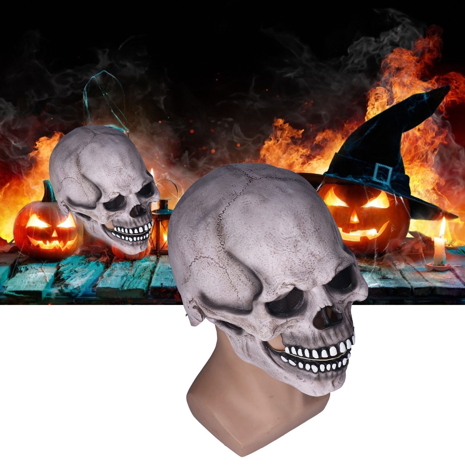 Scary Skull Mask with Movable Jaw Flexible Latex Halloween Costume Party Props view 11