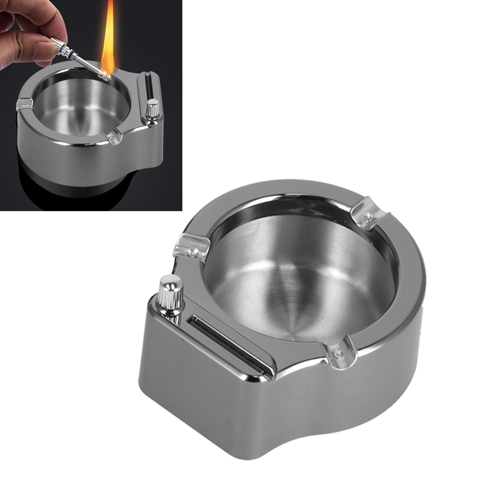 Cigarette Ashtray Stainless Steel Match Lighter Cigarette Ashtray for Home view 11