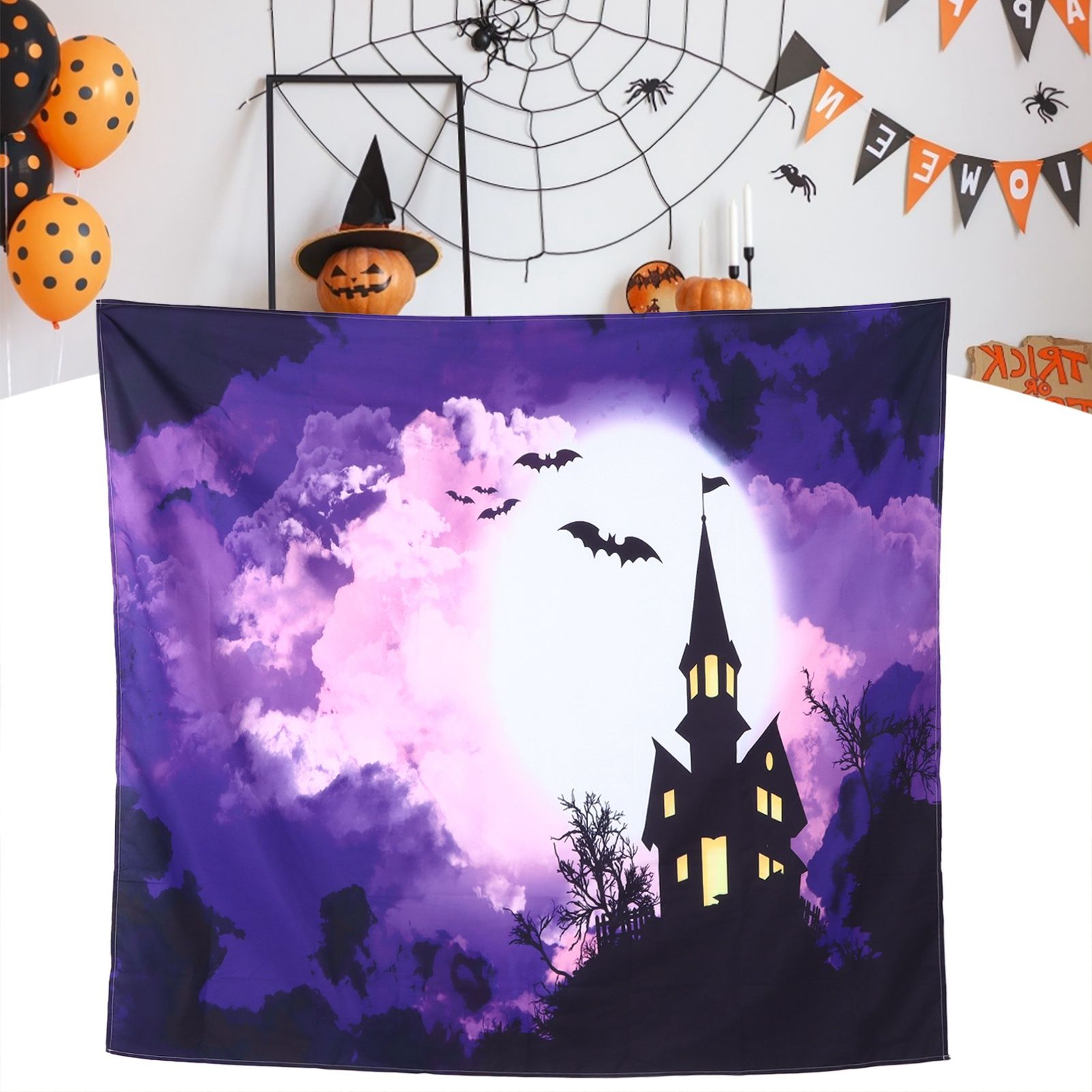 Halloween Castle Pattern Tapestry Wall Hanging Carpet Photography Background view 11
