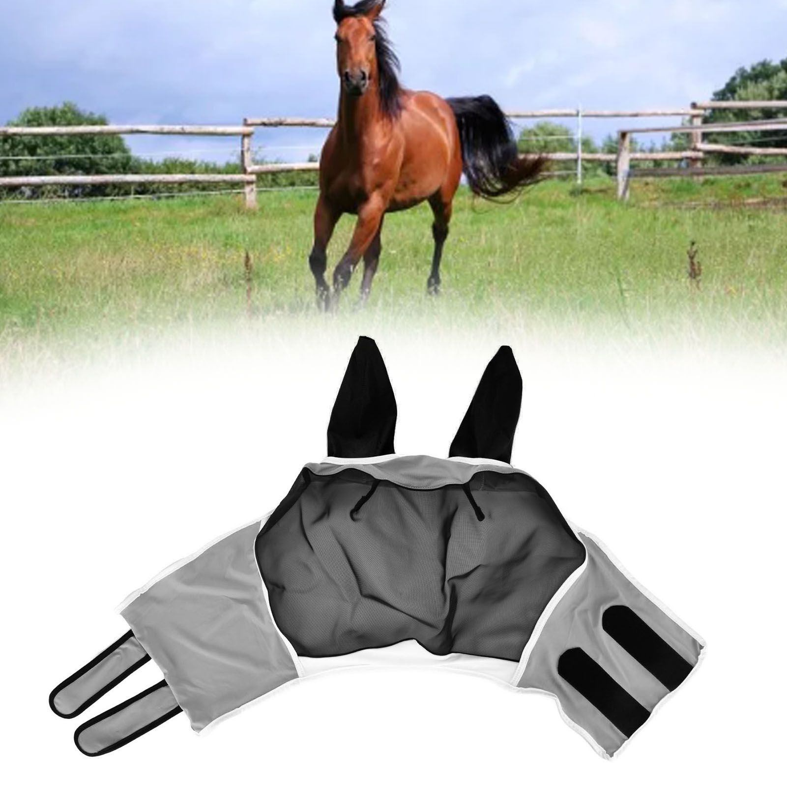 Breathable Horse Mask Universal Adjustable Elastic Mosquito Fly Repelling Veil view 12