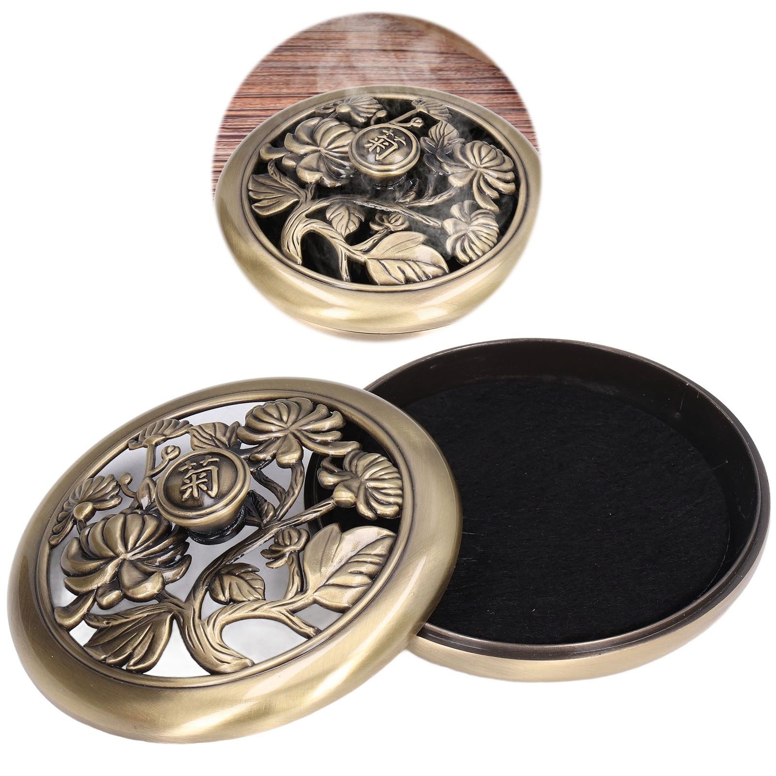 Coil Incense Burner Tray Vintage Incense Bowl Holder Metal Alloy for Living view 12