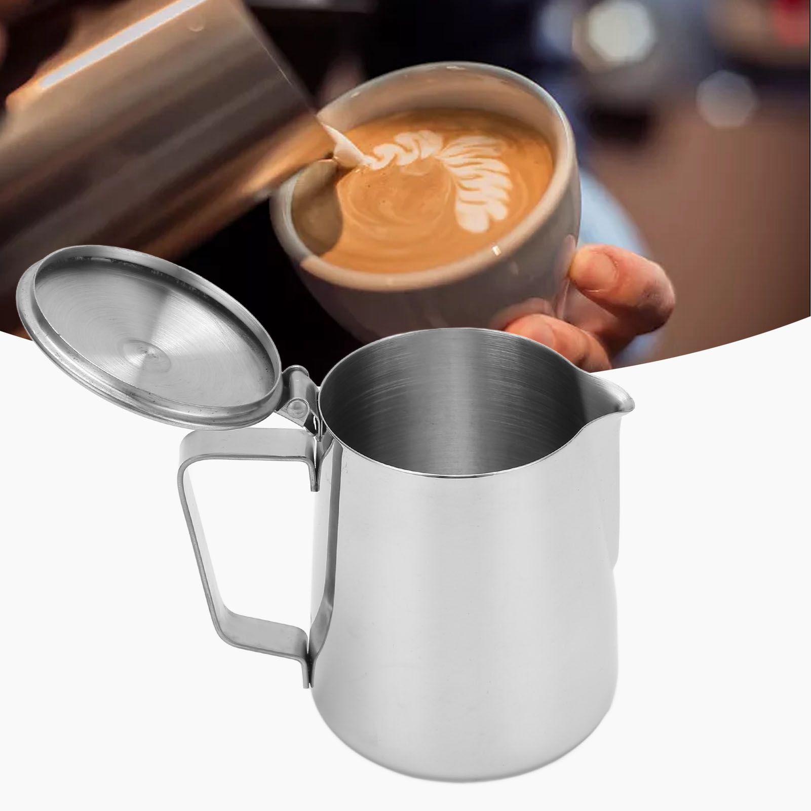 Milk Frothing Pitcher 304 Stainless Steel Milk Frother Coffee Cup with Cover view 12